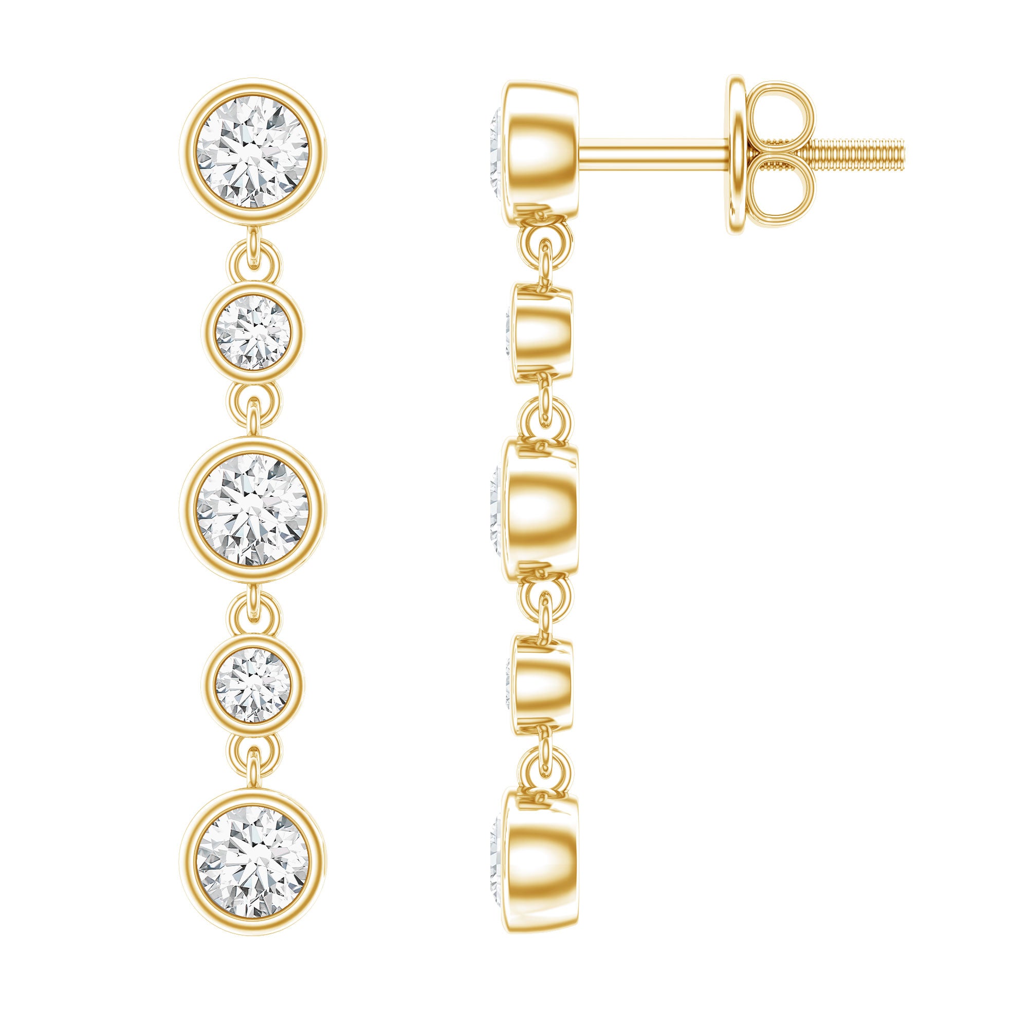 Round Cut Diamond Chain Dangle Earrings For Women Lab - ( EF-VS ) - Rosec Jewels