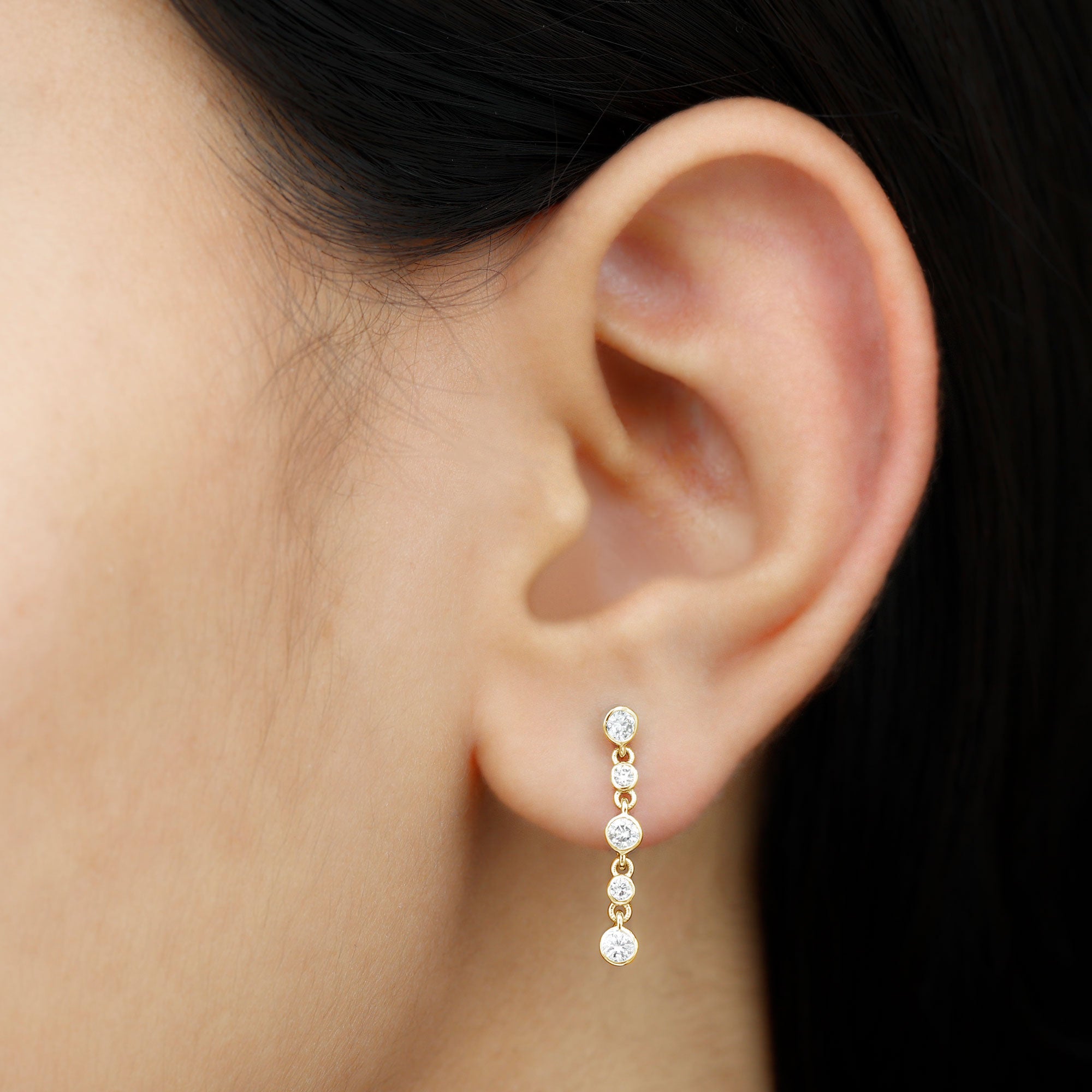 Round Cut Diamond Chain Dangle Earrings For Women Lab - ( EF-VS ) - Rosec Jewels