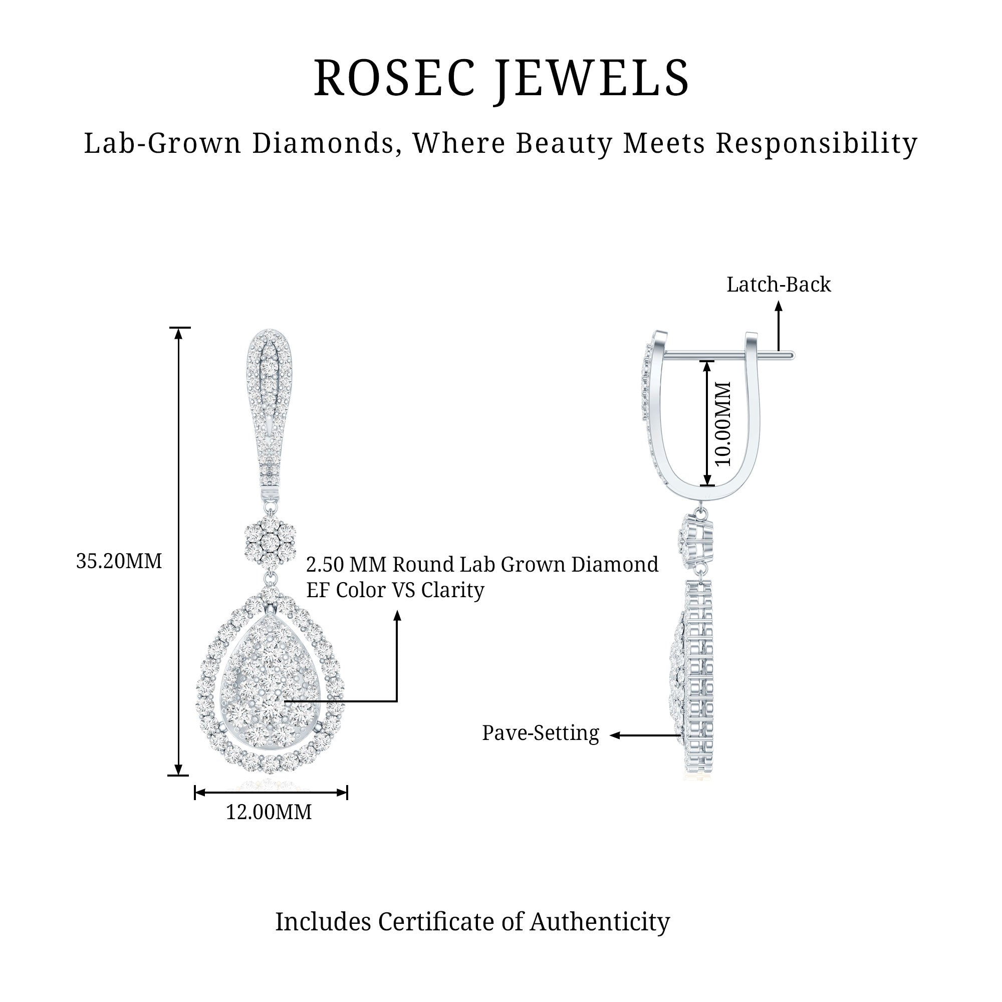 Lab Grown Diamond Bridal Drop Earrings Lab - ( EF-VS ) - Rosec Jewels