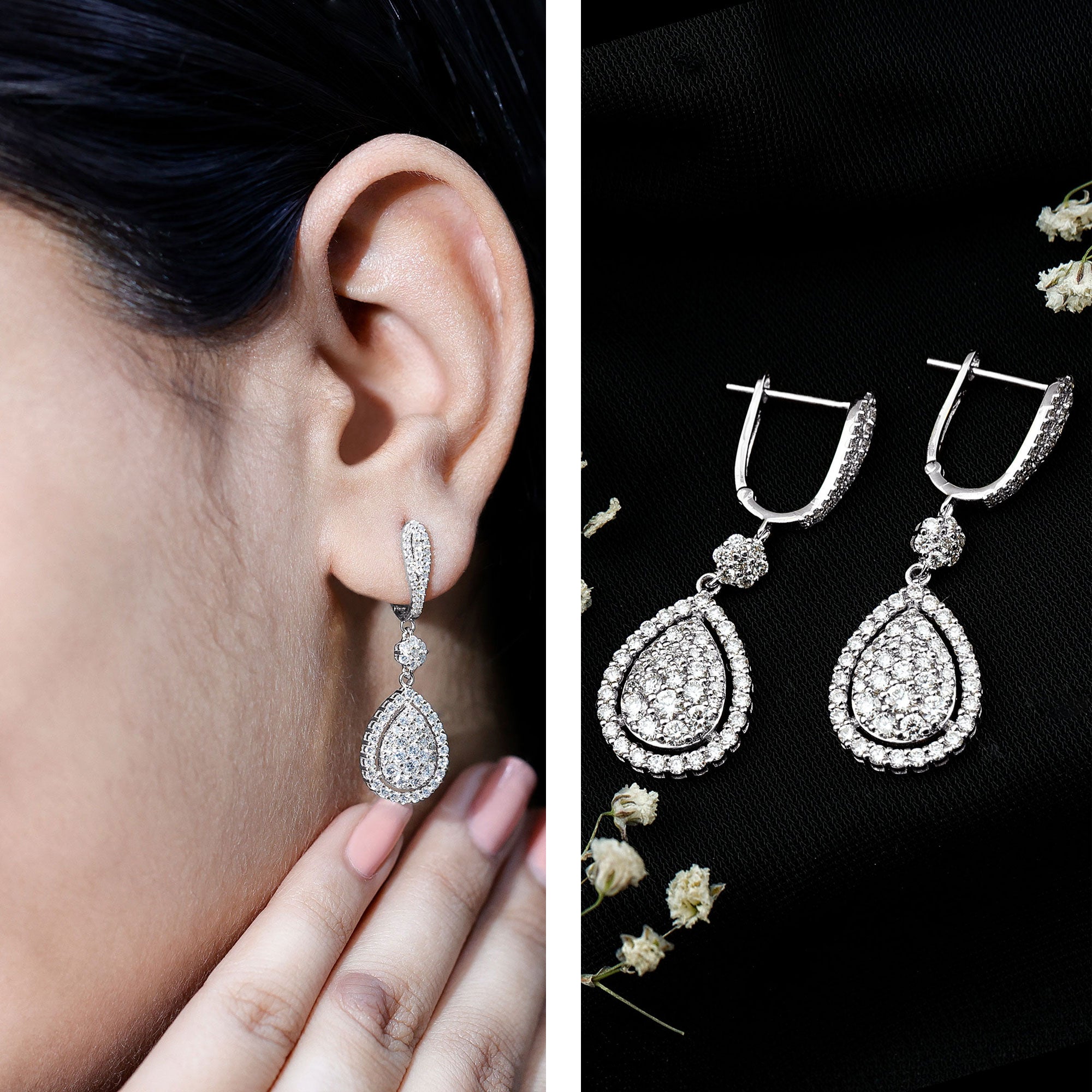 Lab Grown Diamond Bridal Drop Earrings Lab - ( EF-VS ) - Rosec Jewels
