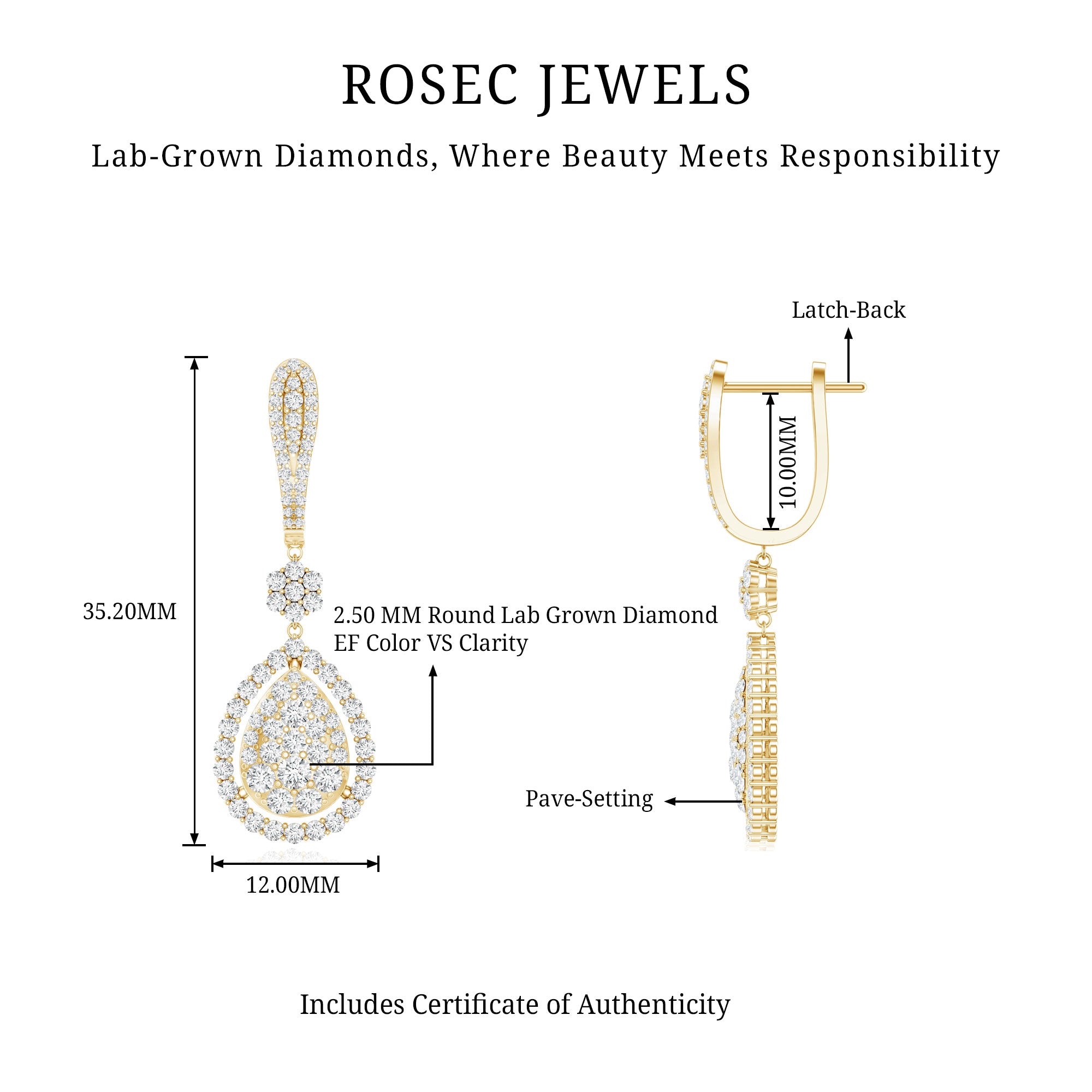 Lab Grown Diamond Bridal Drop Earrings Lab - ( EF-VS ) - Rosec Jewels