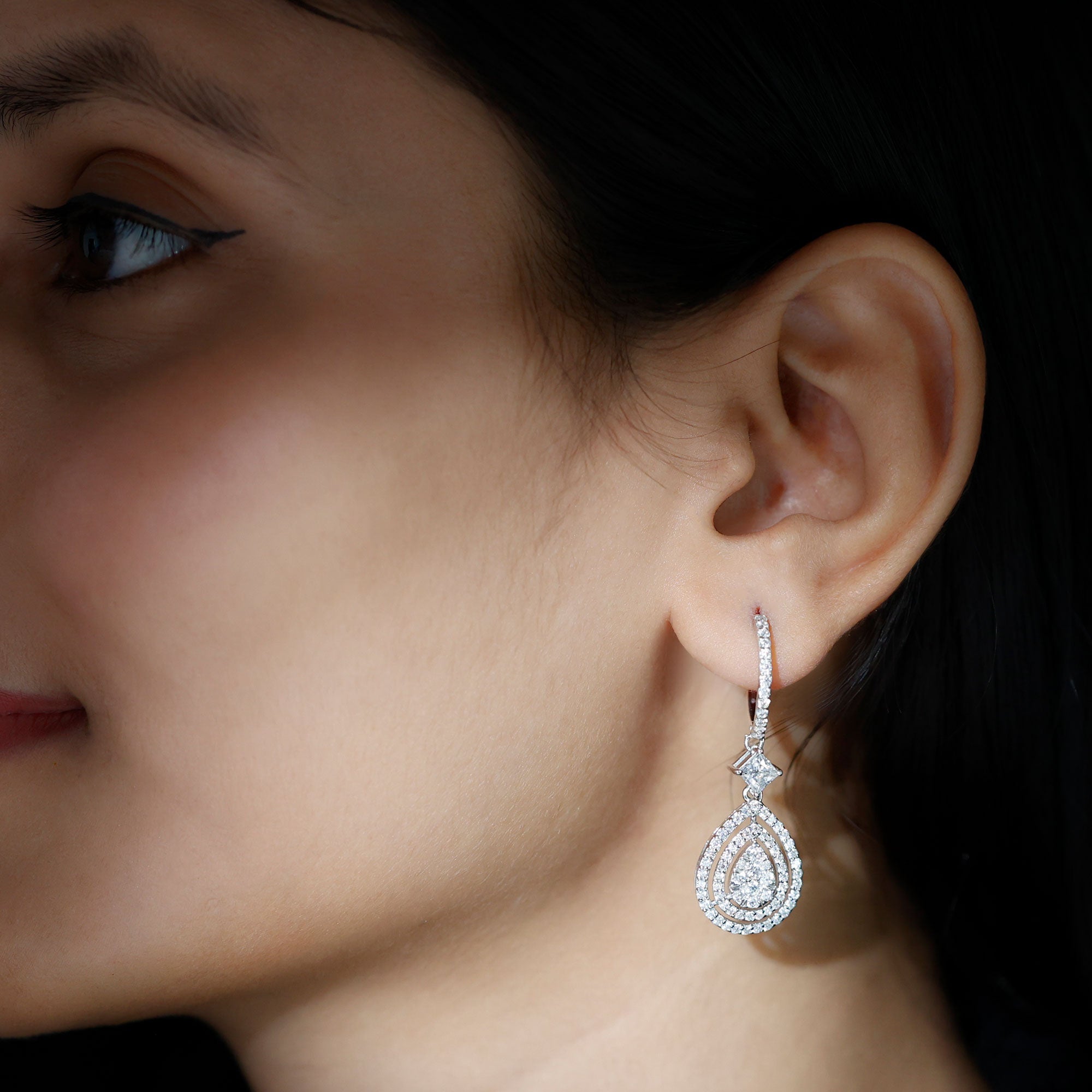 Certified Lab Created Diamond Wedding Earrings For Bride Lab - ( EF-VS ) - Rosec Jewels
