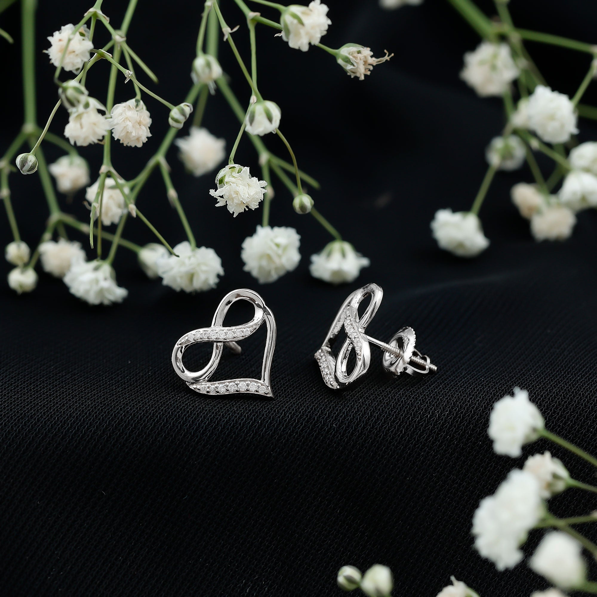 Certified Lab Created Diamond Heart Infinity Stud Earrings Lab - ( EF-VS ) - Rosec Jewels