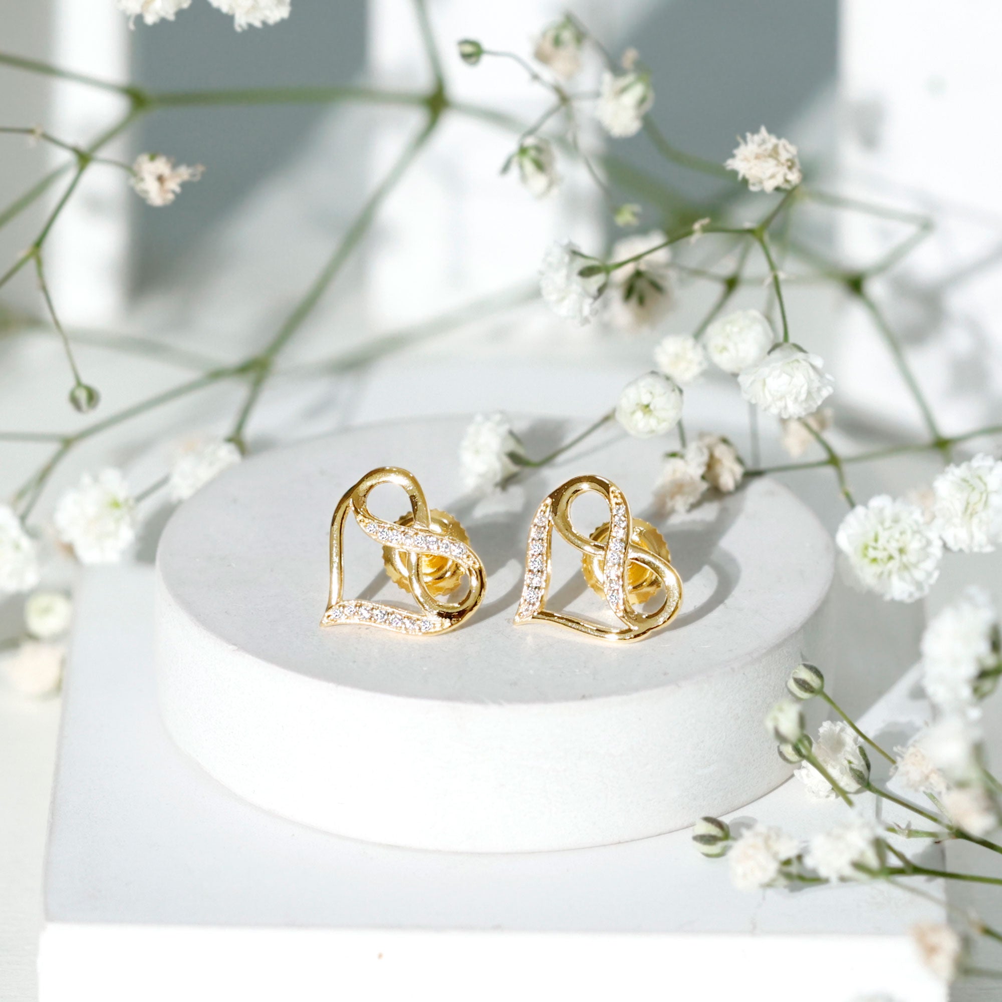 Certified Lab Created Diamond Heart Infinity Stud Earrings Lab - ( EF-VS ) - Rosec Jewels