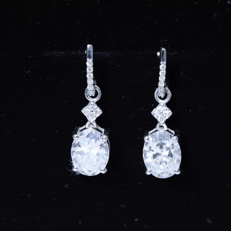 Oval Cut Lab Grown Diamond Dangling Earrings For Bride Lab - ( EF-VS ) - Rosec Jewels