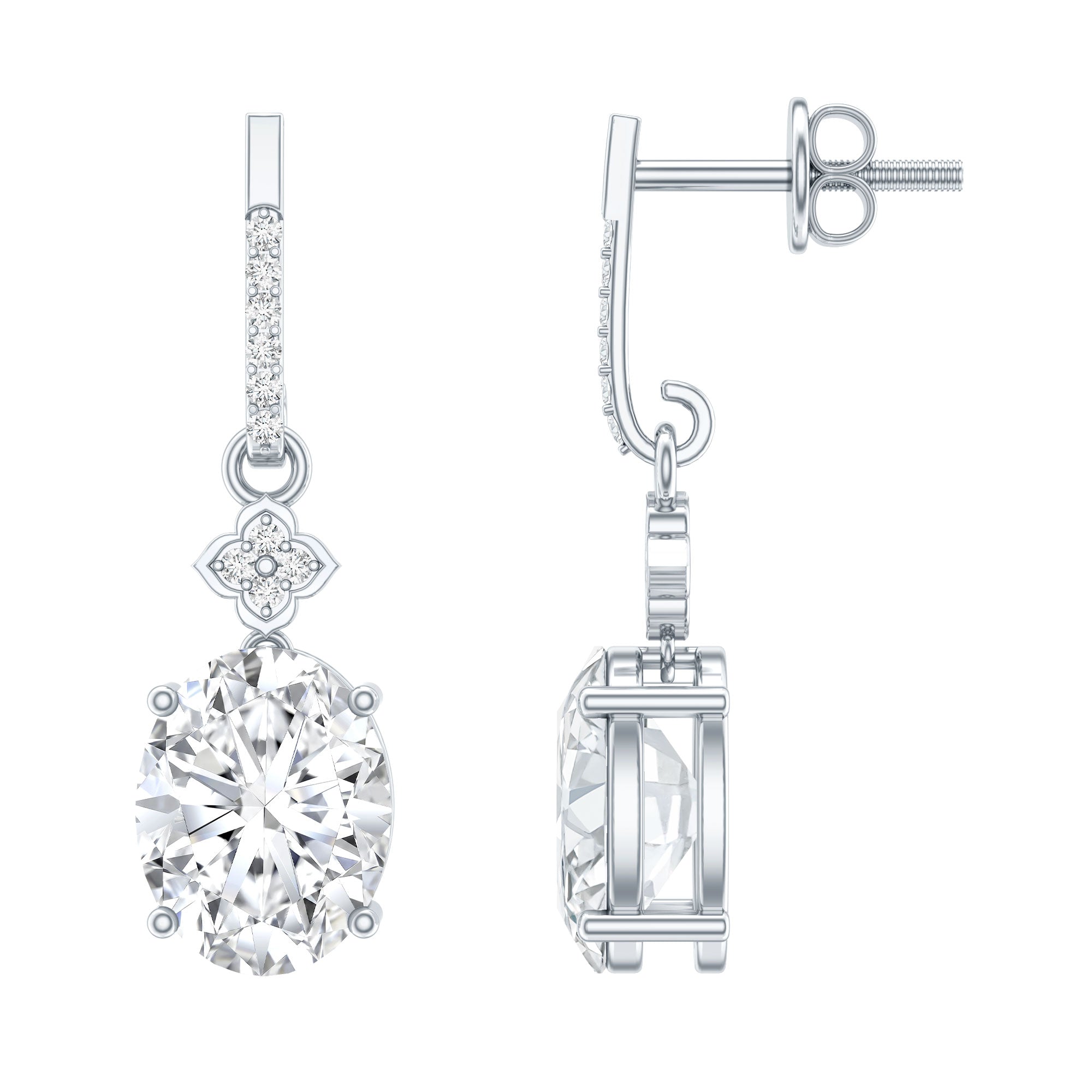 Oval Cut Lab Grown Diamond Dangling Earrings For Bride Lab - ( EF-VS ) - Rosec Jewels