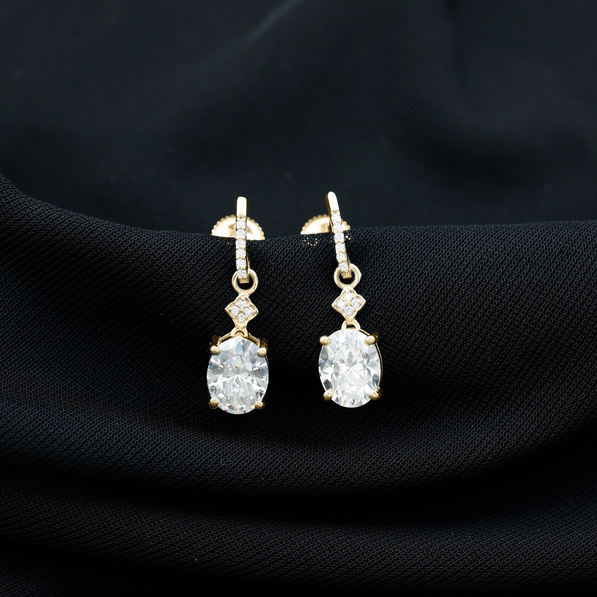 Oval Cut Lab Grown Diamond Dangling Earrings For Bride Lab - ( EF-VS ) - Rosec Jewels