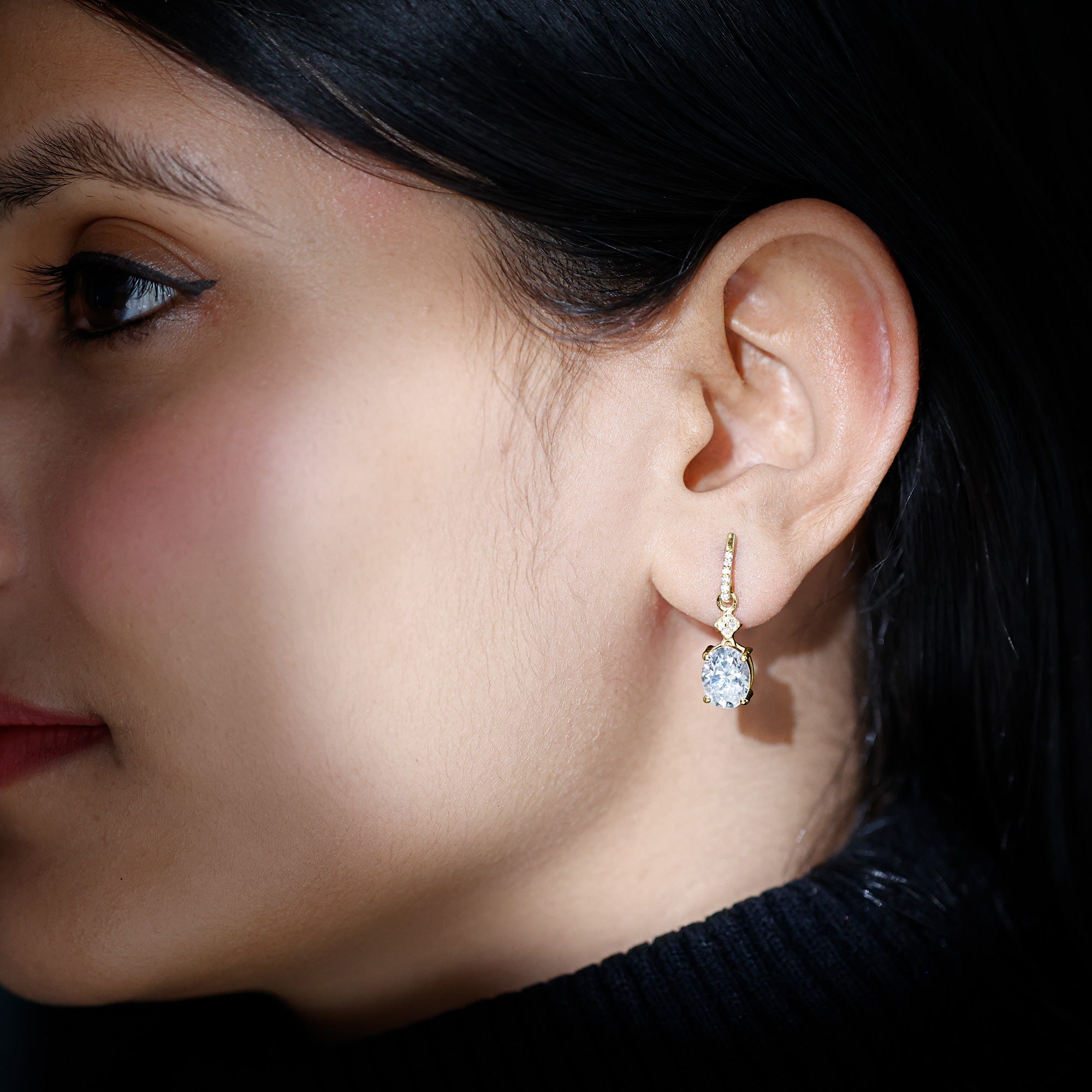 Oval Cut Lab Grown Diamond Dangling Earrings For Bride Lab - ( EF-VS ) - Rosec Jewels
