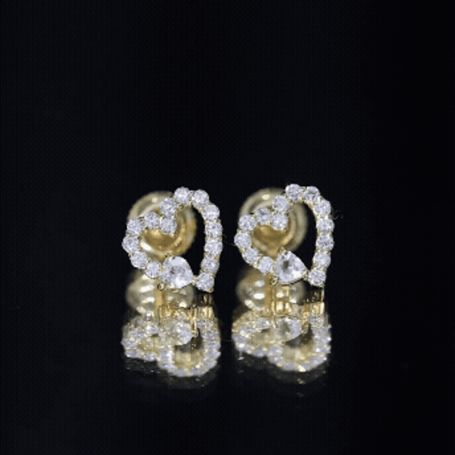 Certified Morganite and Diamond Heart Stud Earrings with Screwbacks AAA 14K Yellow Gold Plated Silver - Rosec Jewels