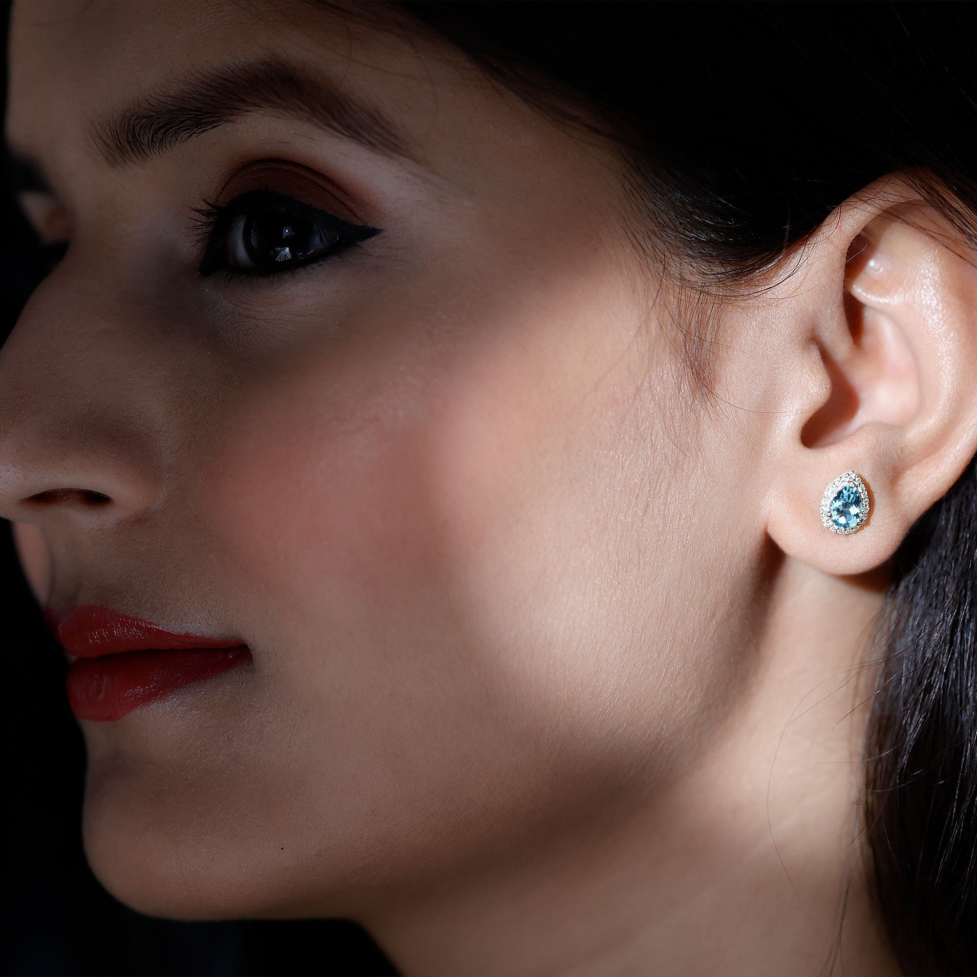 Real 0.89 Carat Aquamarine and Diamond Stud Earrings in Silver AAA 92.5 Sterling Silver - Rosec Jewels