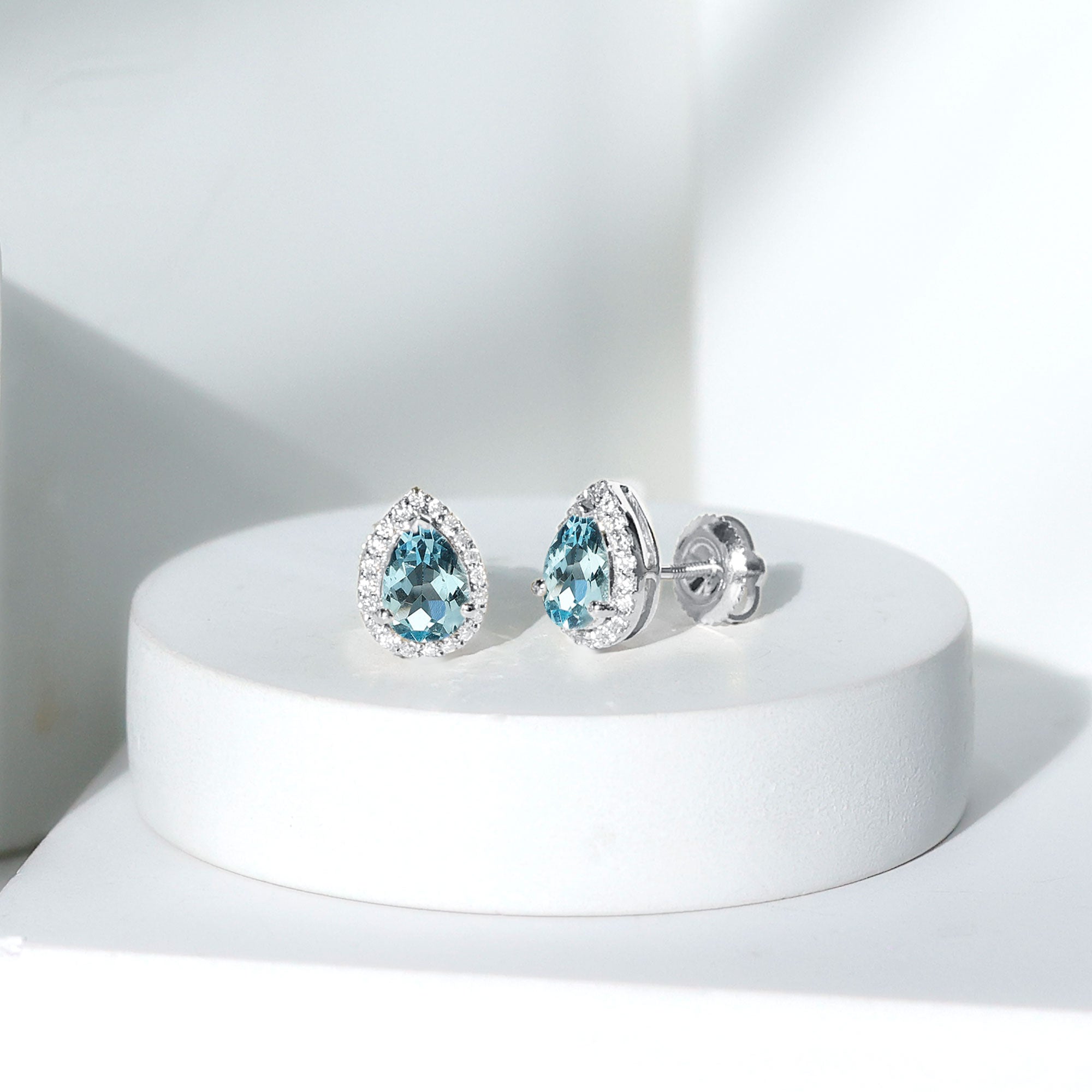 Real 0.89 Carat Aquamarine and Diamond Stud Earrings in Silver AAA 92.5 Sterling Silver - Rosec Jewels