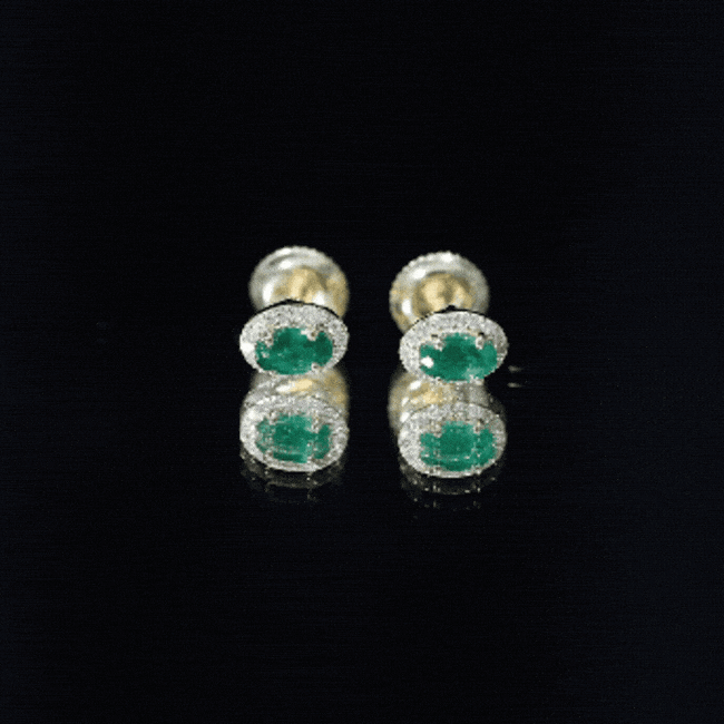Genuine Emerald Stud Earrings with Diamond Halo AAA 14K Yellow Gold Plated Silver - Rosec Jewels