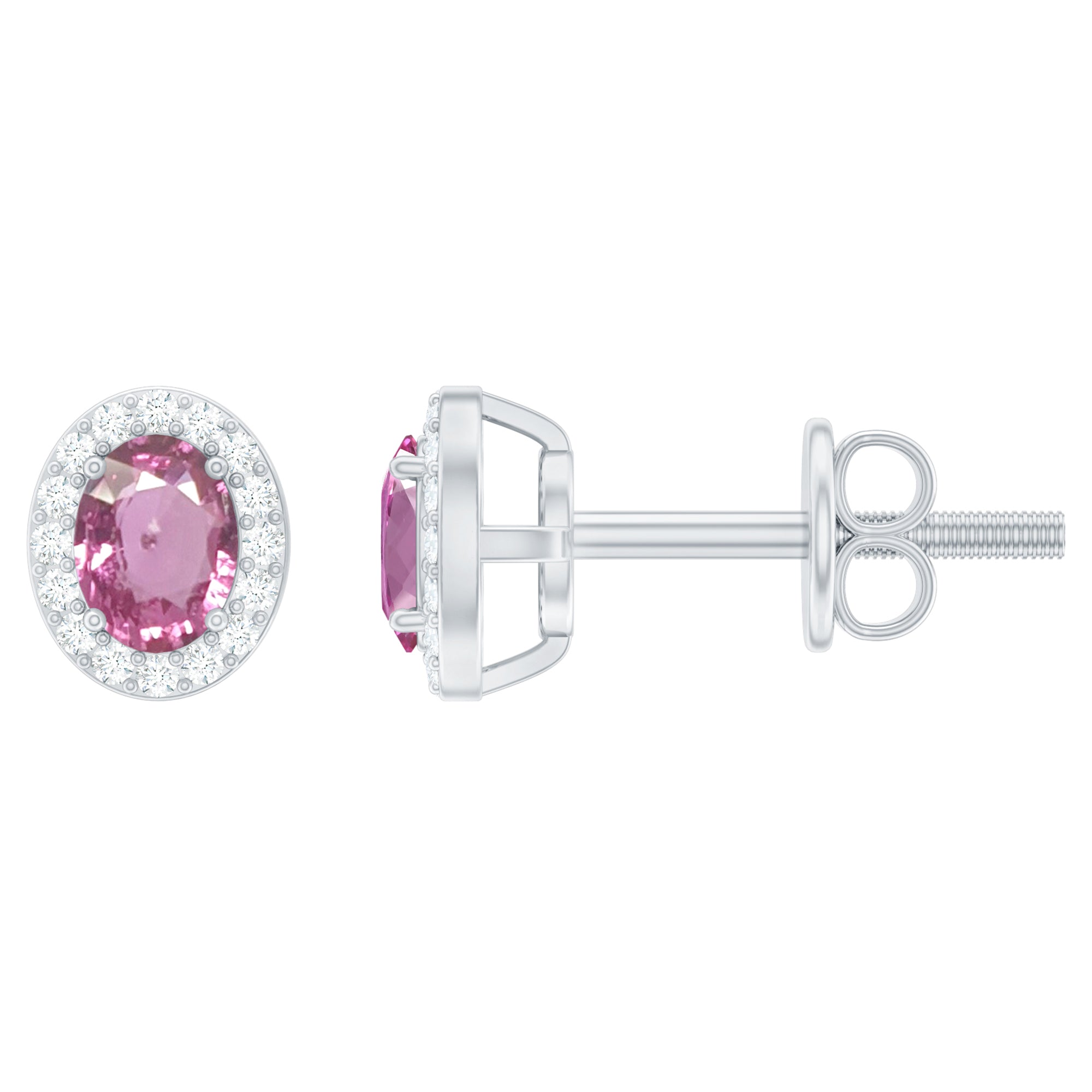 Natural Pink Sapphire Stud Earrings With Diamonds