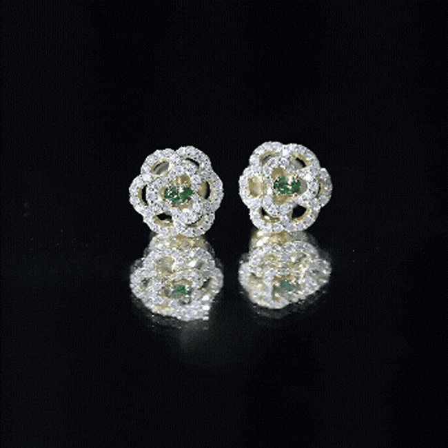 Yellow Gold Plated Silver Lab Grown Emerald Diamond Flower Stud Earrings for Women AAAA 14K Yellow Gold Plated Silver - Rosec Jewels