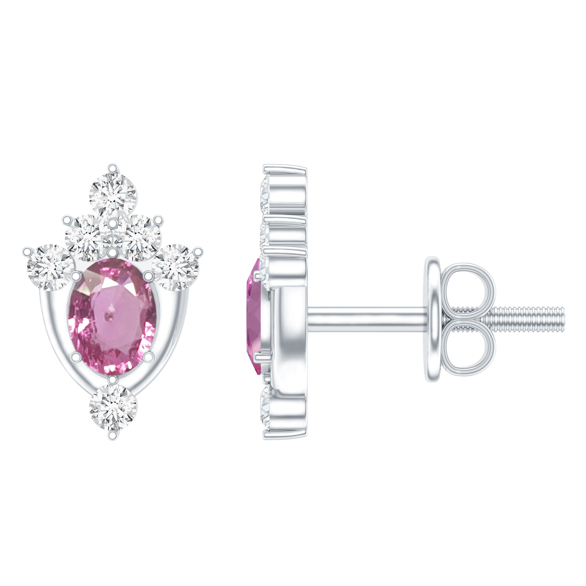 Sterling Silver Natural Pink Sapphire and Diamond Stud Earrings for Women AAA 92.5 Sterling Silver - Rosec Jewels