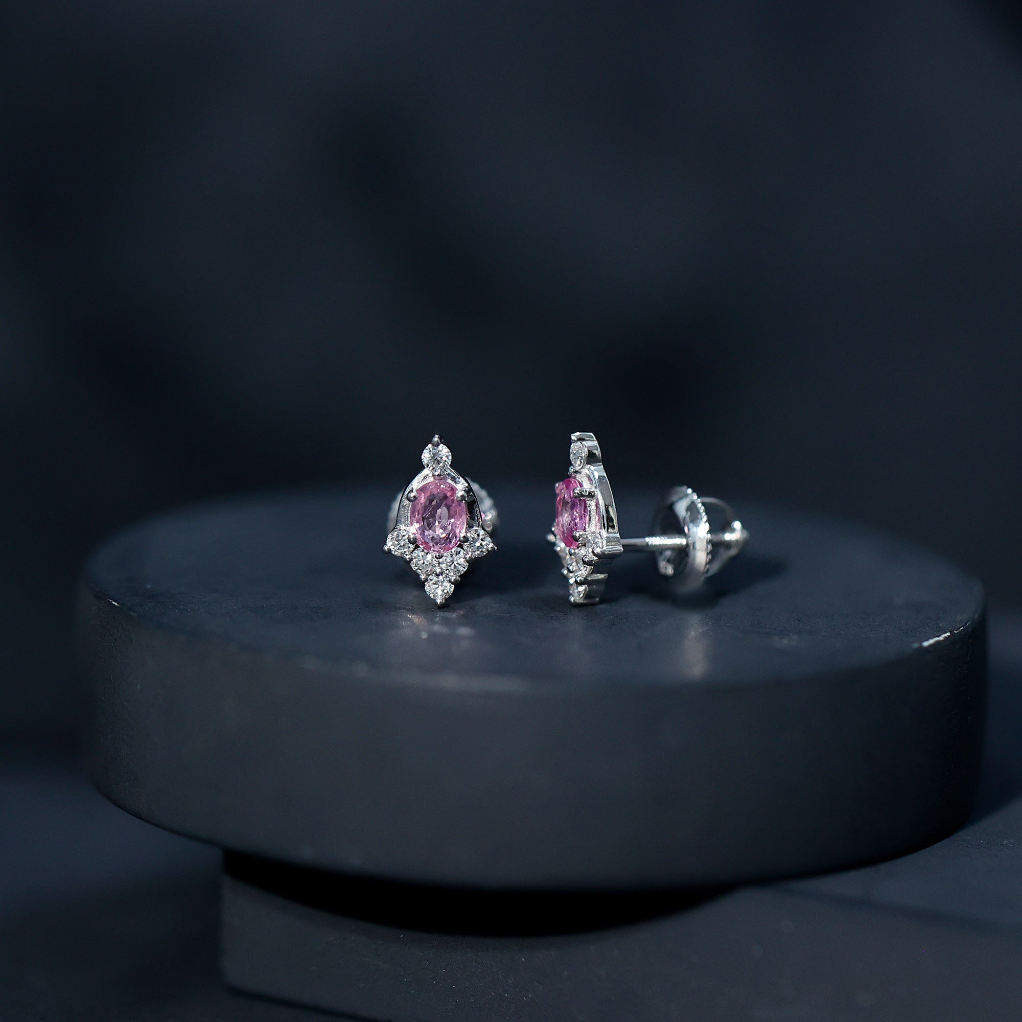 Sterling Silver Natural Pink Sapphire and Diamond Stud Earrings for Women AAA 92.5 Sterling Silver - Rosec Jewels