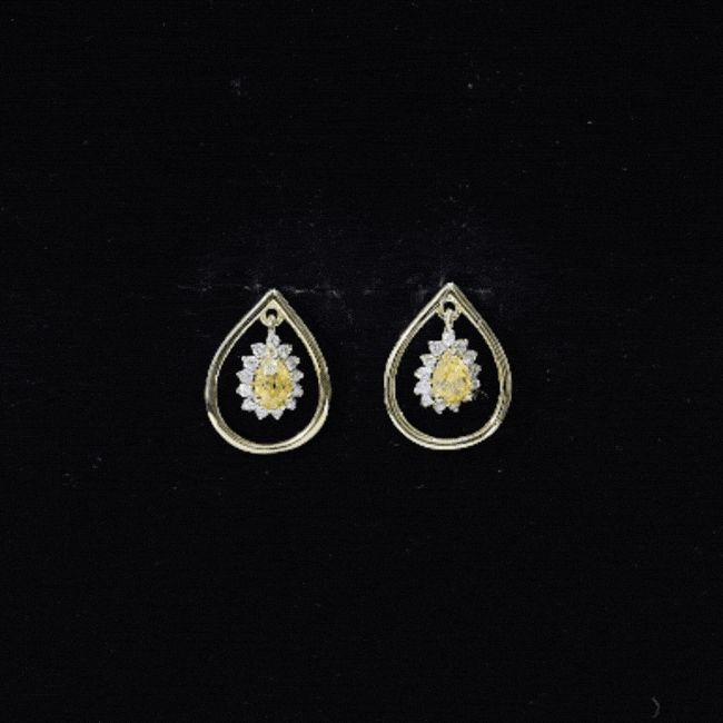 Certified 0.6 Carat Lab Grown Yellow Sapphire Teardrop Earrings with Diamond AAAA 14K Yellow Gold Plated Silver - Rosec Jewels