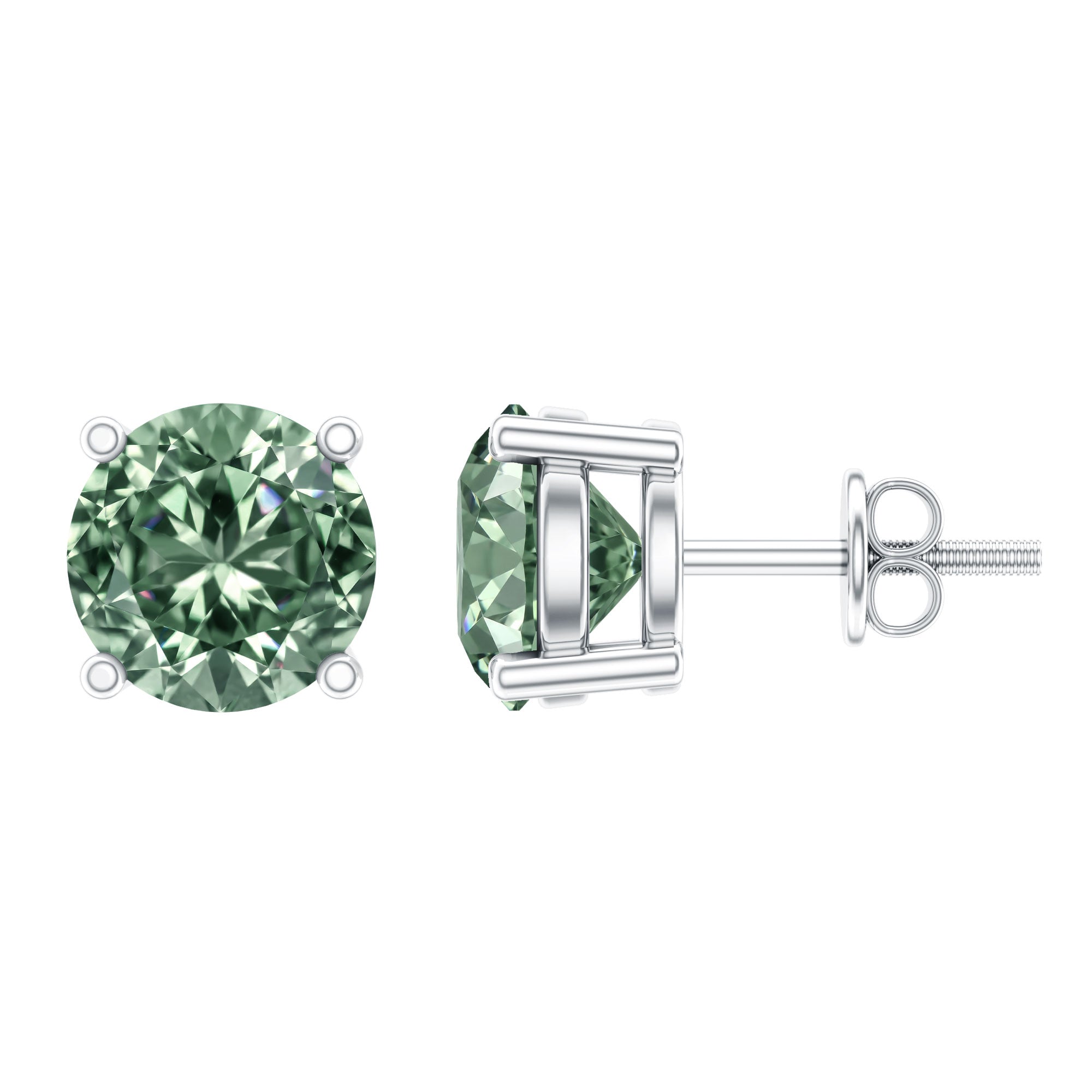 2 Carat Solitaire Lab Grown Green Diamond Stud Earrings with IGI Certificate Vivid Green - VS1 - Rosec Jewels