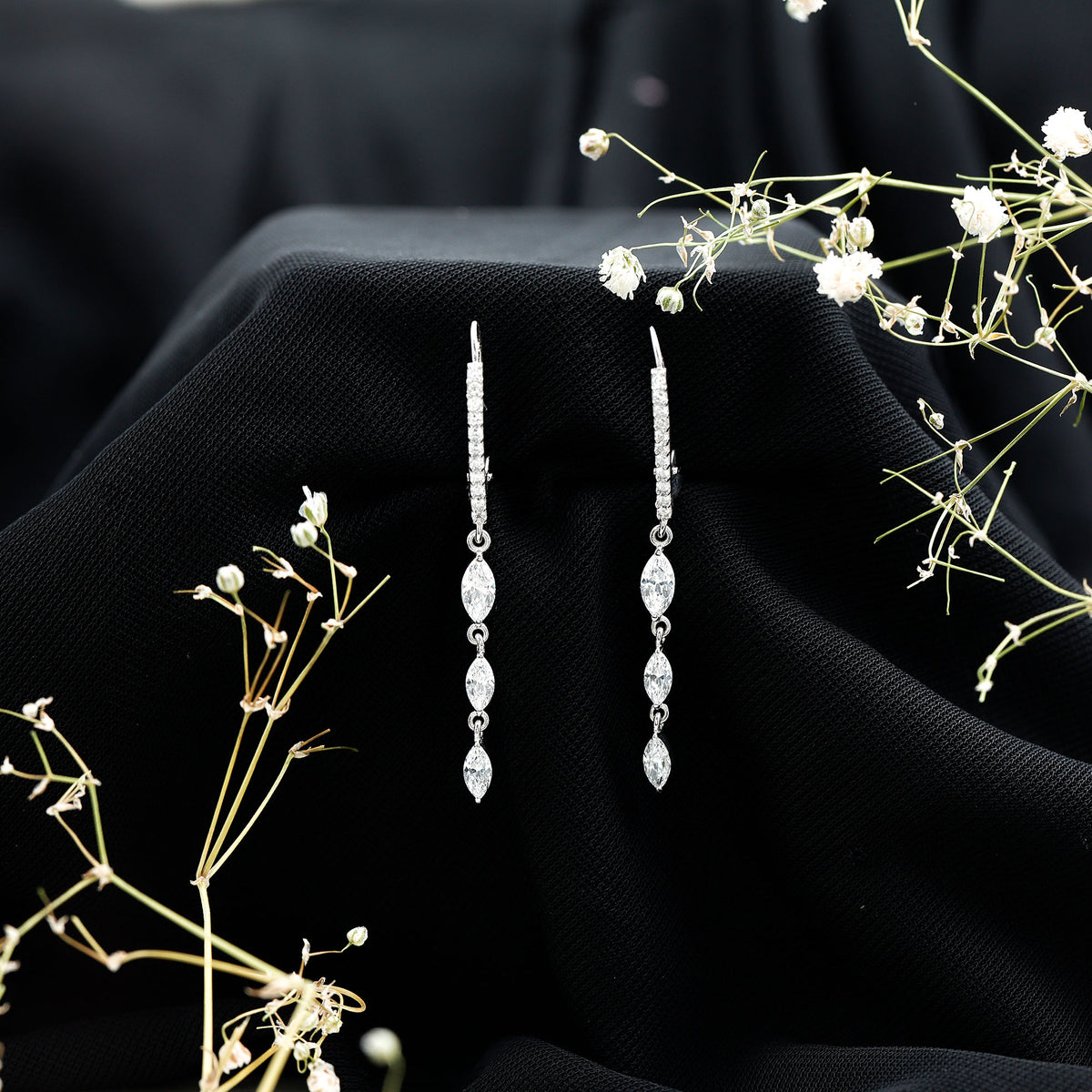 Rosec Jewels-Certified Lab Grown Diamond Long Dangle Earrings for Bride