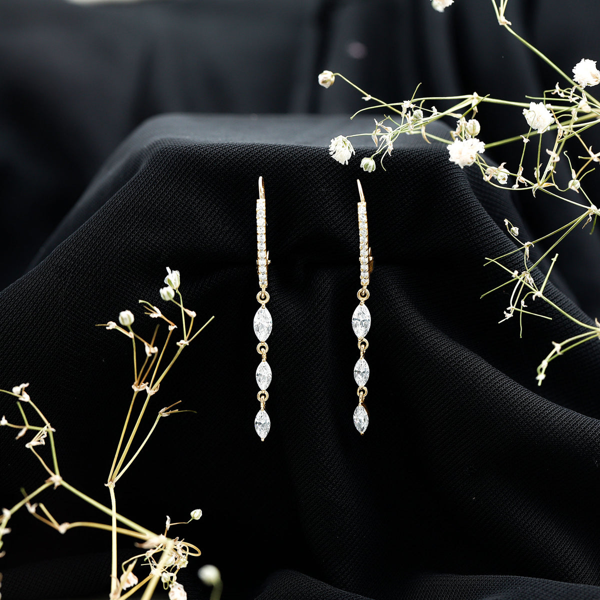 Rosec Jewels-Certified Lab Grown Diamond Long Dangle Earrings for Bride