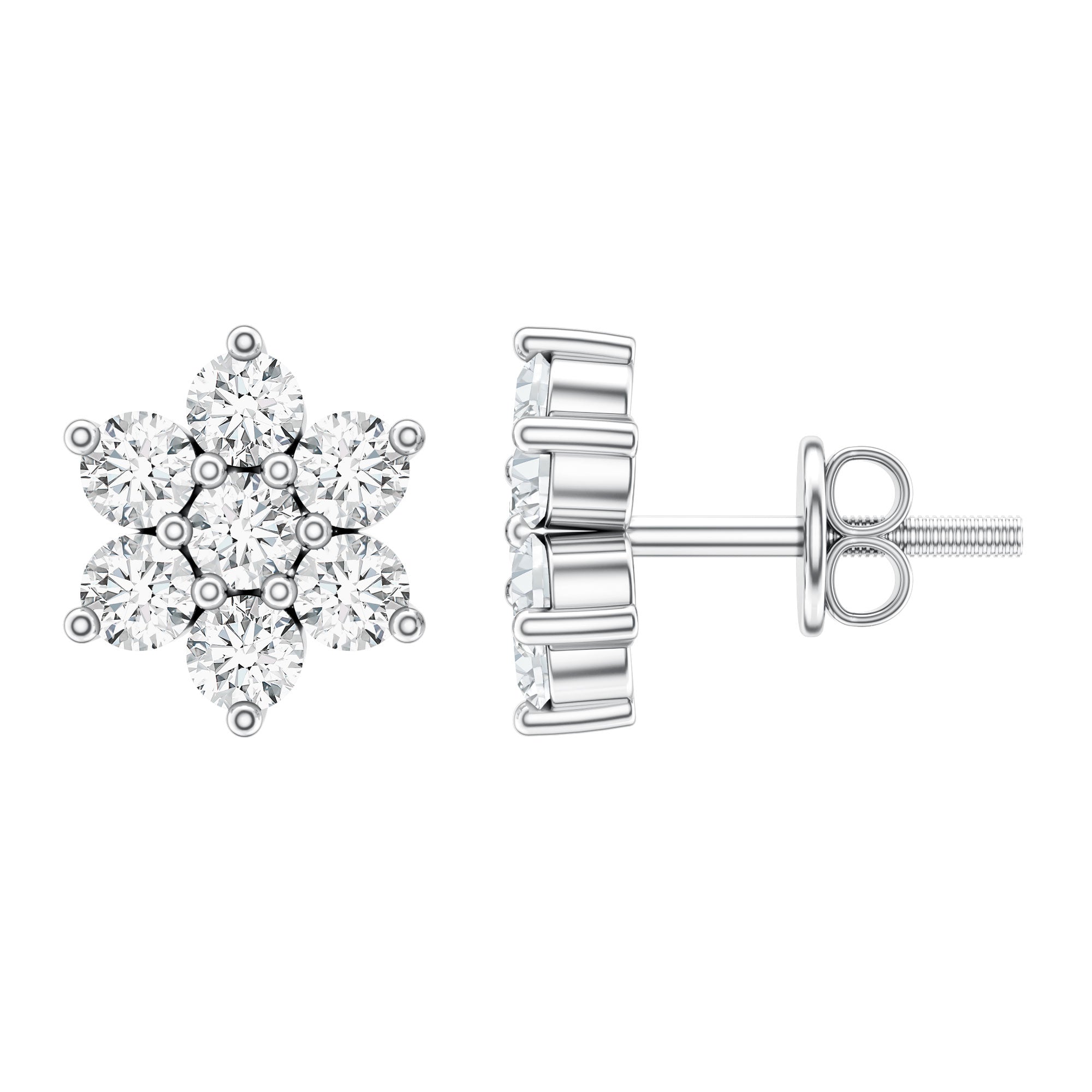 Certified Lab Grown Diamond Flower Stud Earrings for Women Lab - ( EF-VS ) - Rosec Jewels