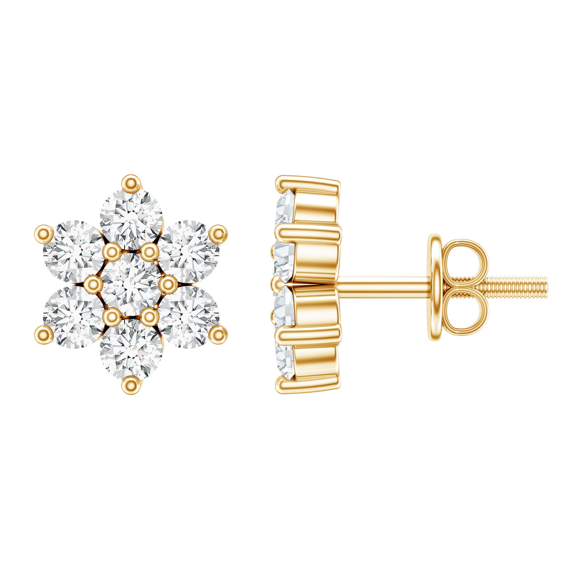 Certified Lab Grown Diamond Flower Stud Earrings for Women Lab - ( EF-VS ) - Rosec Jewels