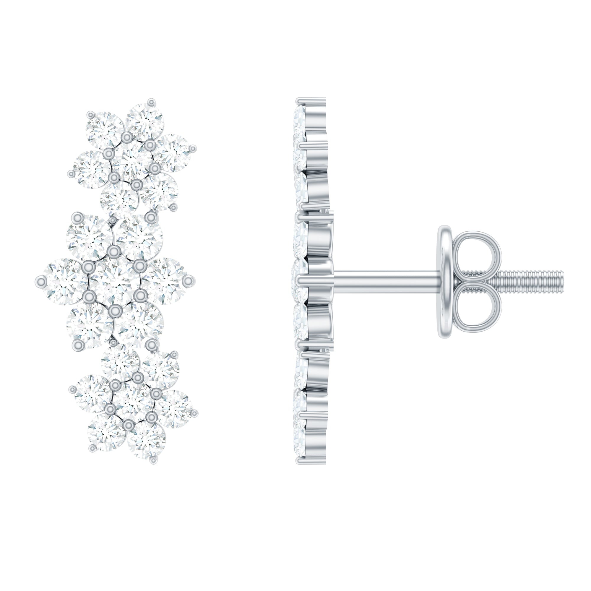 Certified Moissanite Flower Stud Earrings for Women D-VS1 - Rosec Jewels