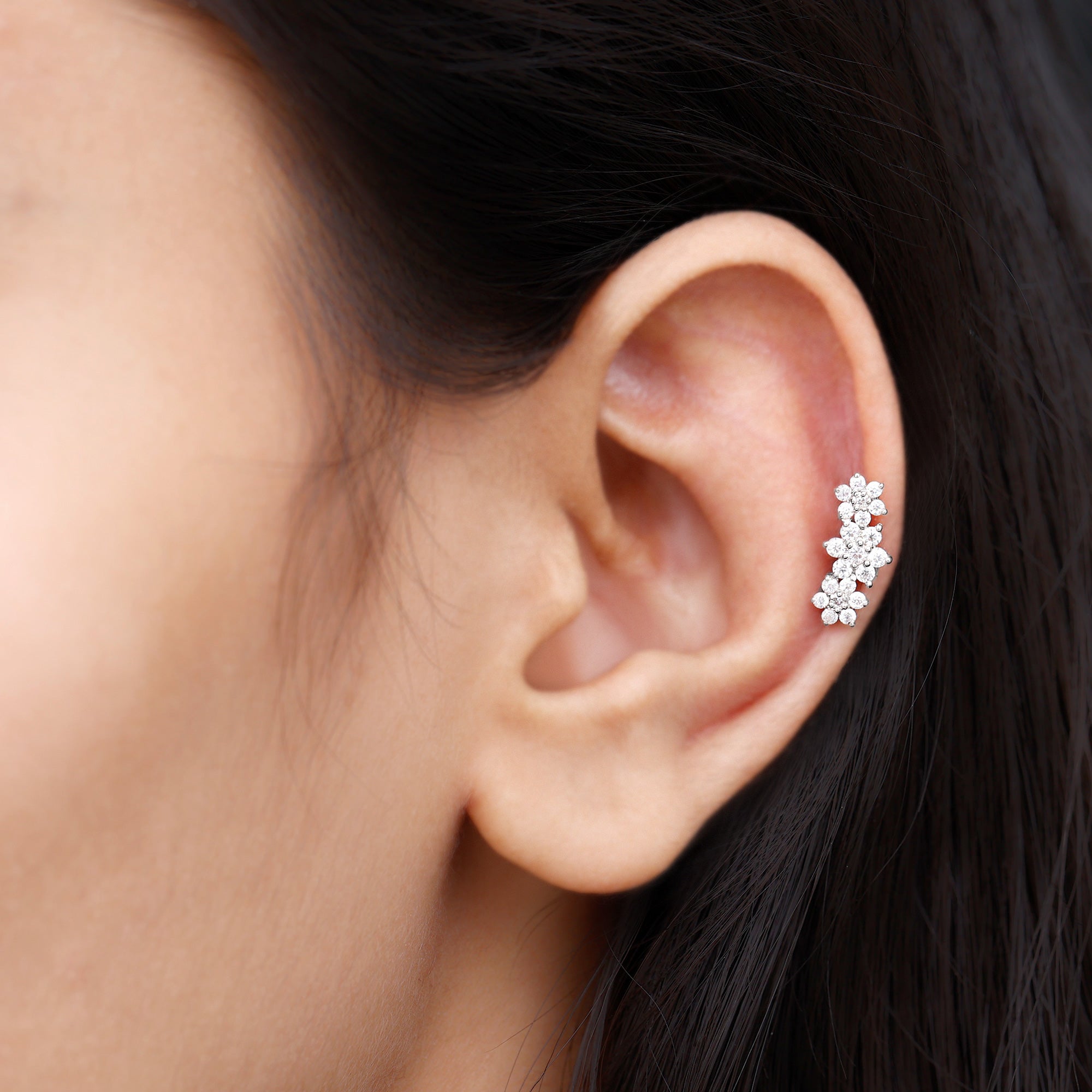 Certified Moissanite Flower Stud Earrings for Women D-VS1 - Rosec Jewels