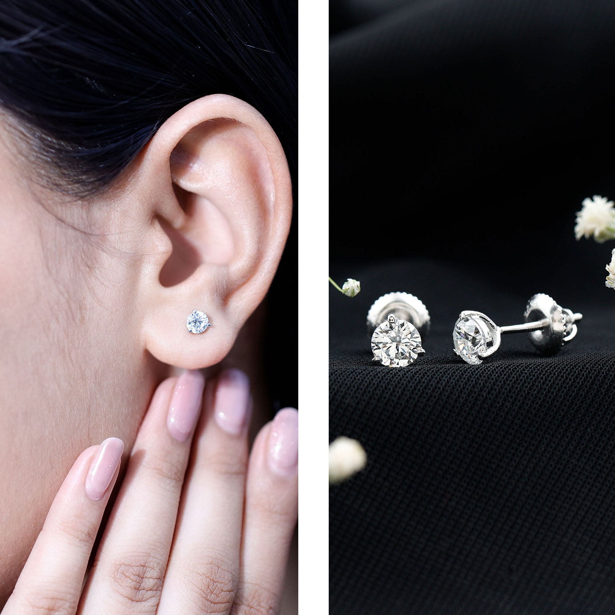 1 Carat Certified Moissanite Martini Stud Earrings D-VS1 - Rosec Jewels