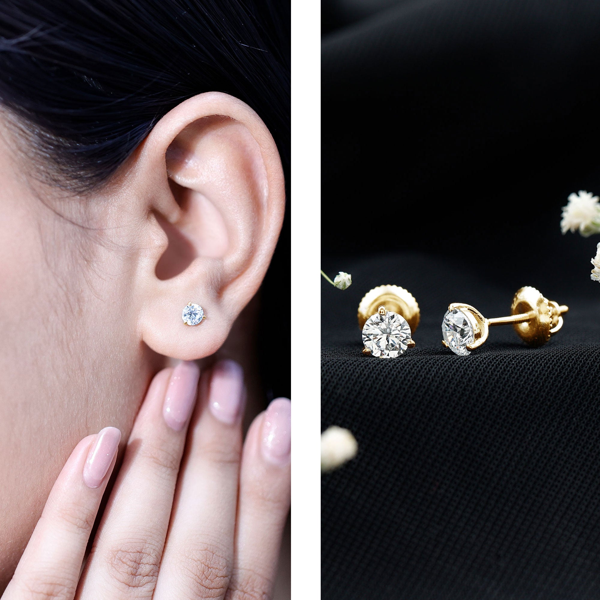 1 Carat Certified Moissanite Martini Stud Earrings D-VS1 - Rosec Jewels