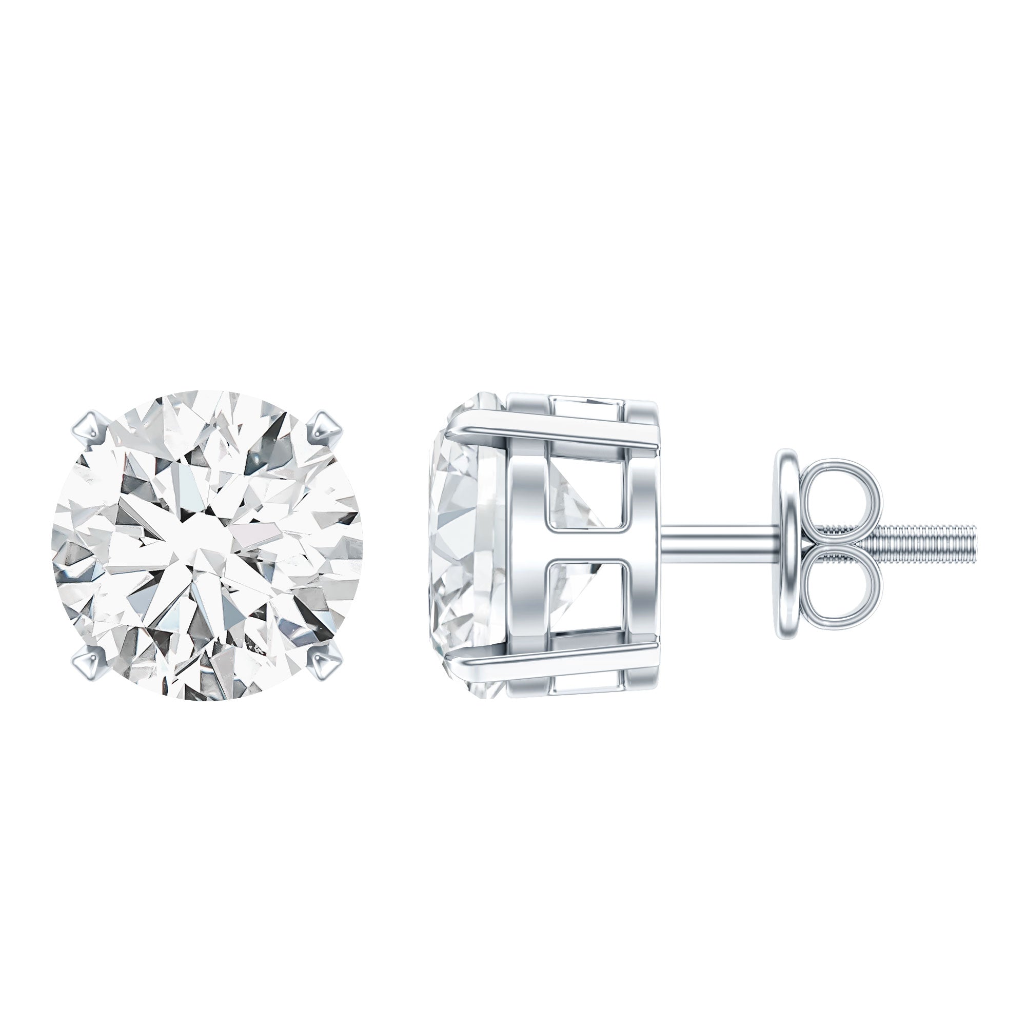 2.5 Carat Round Moissanite Studs in Claw Setting D-VS1 - Rosec Jewels