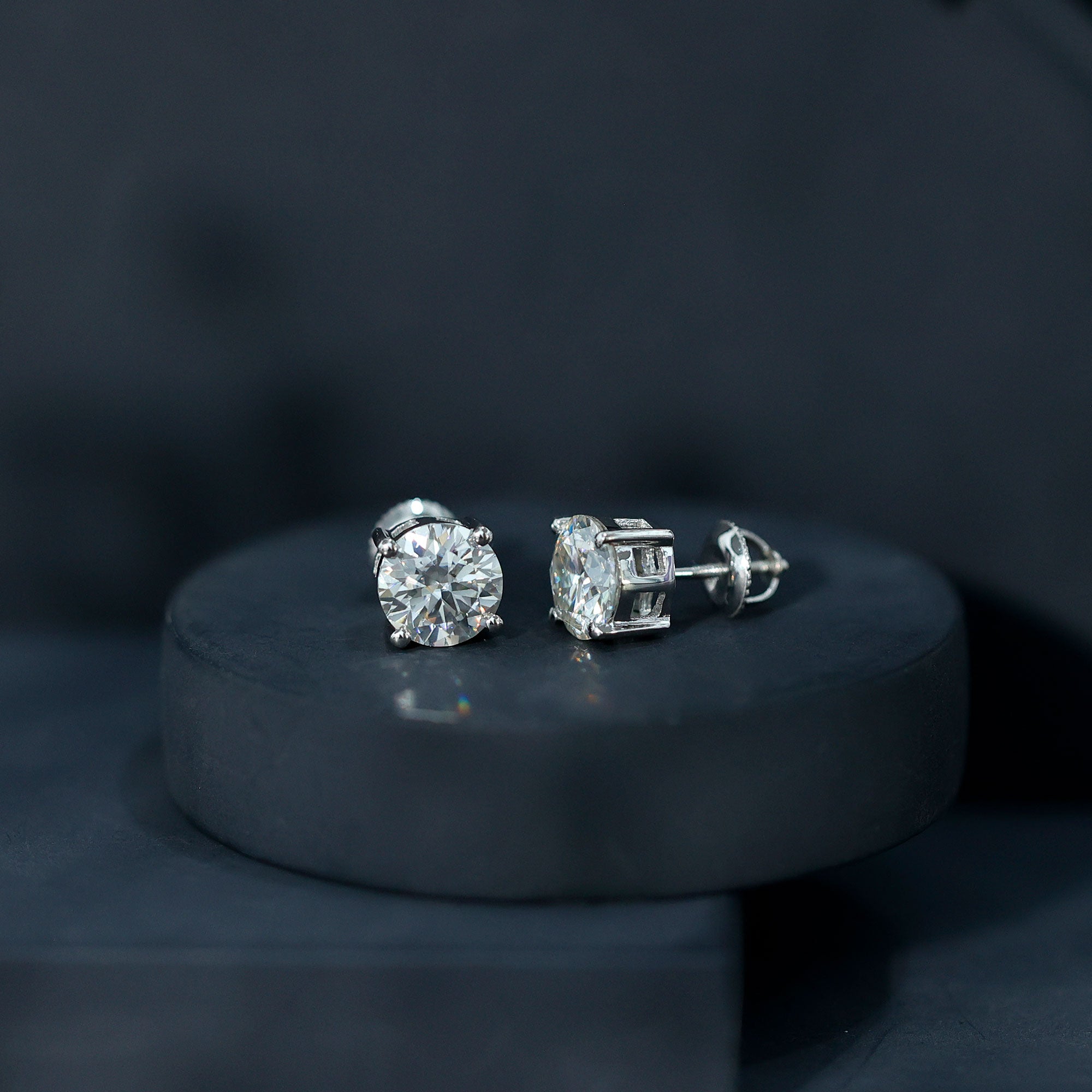 2.5 Carat Round Moissanite Studs in Claw Setting D-VS1 - Rosec Jewels