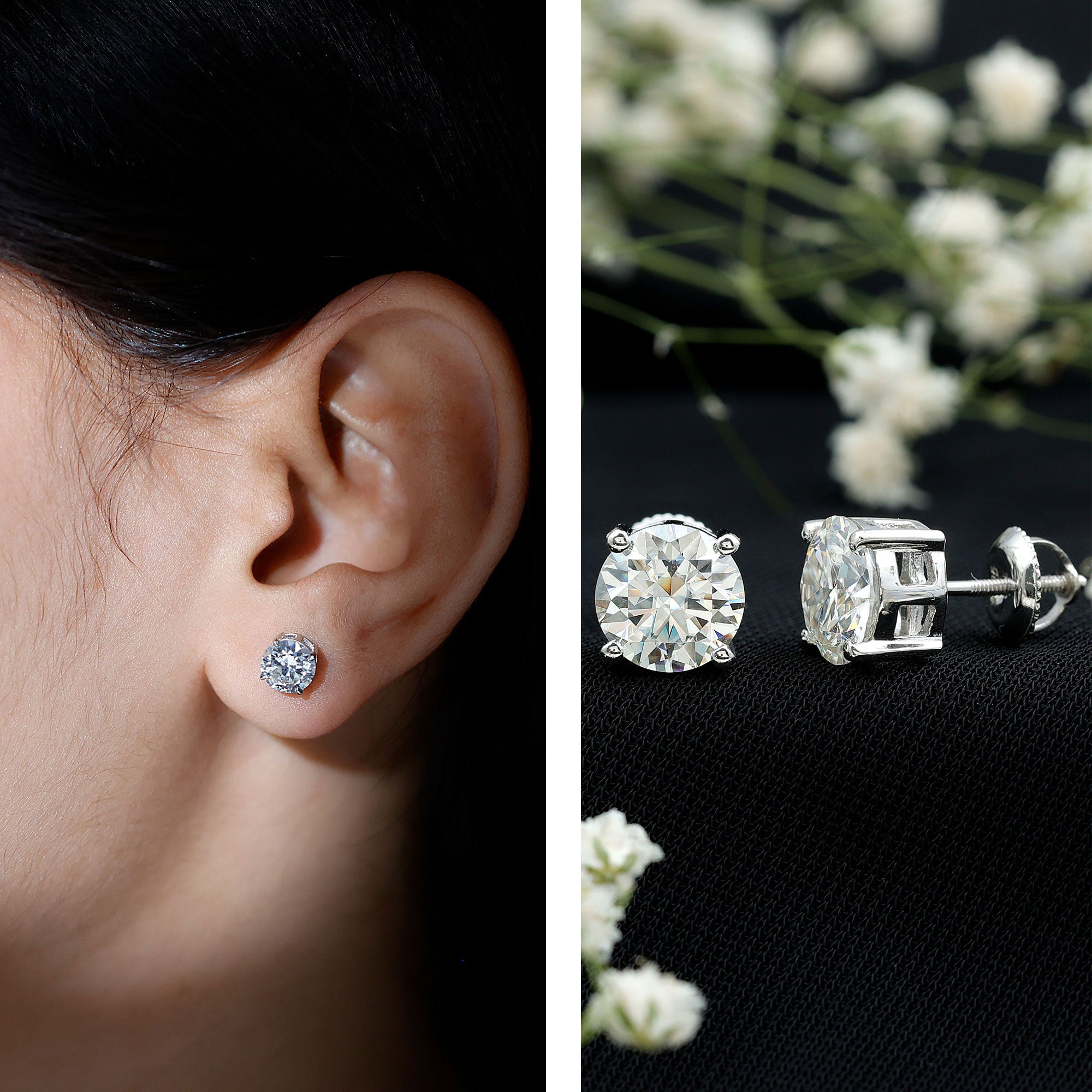 Certified 2.7 Carat Moissanite Stud Earrings in Silver D-VS1 92.5 Sterling Silver - Rosec Jewels