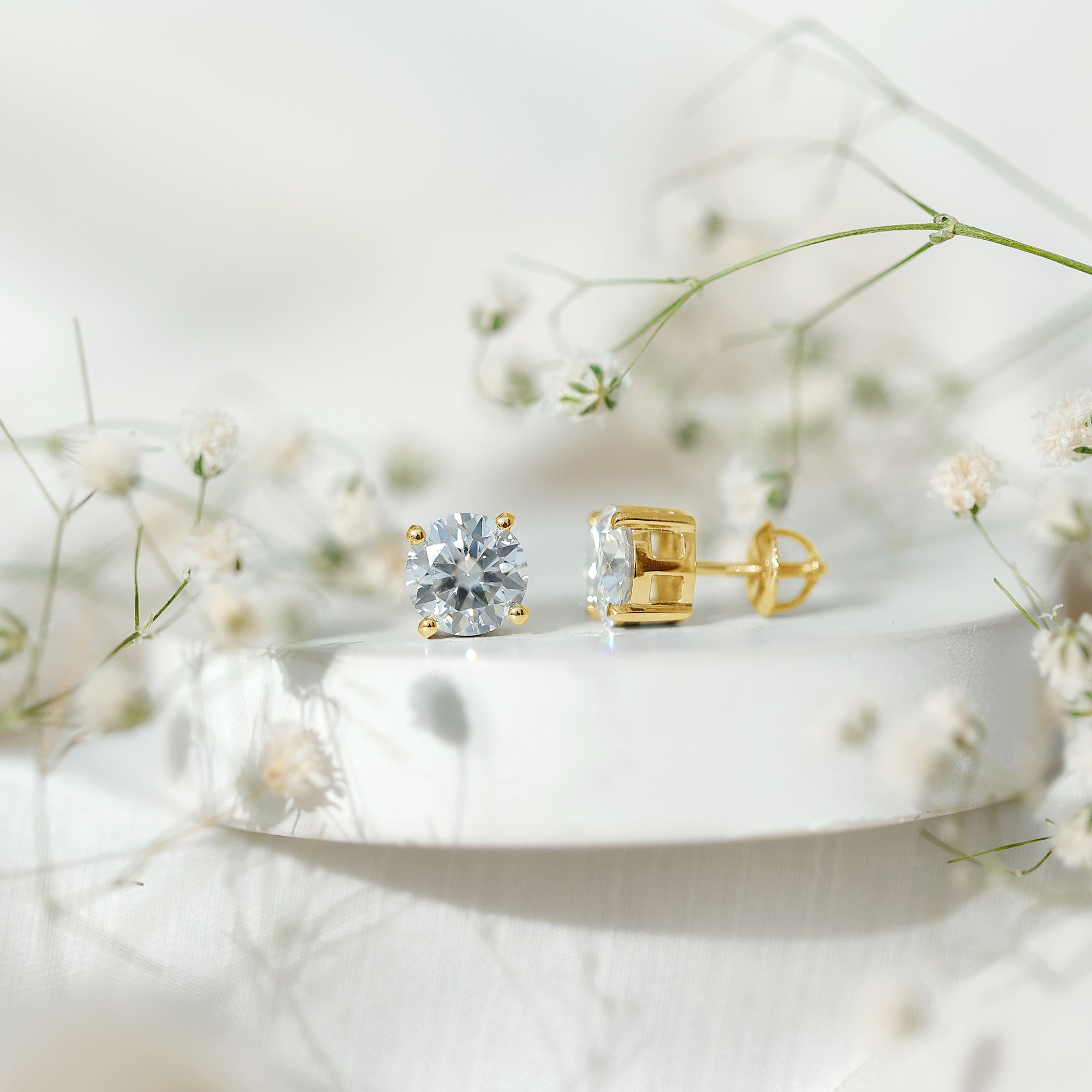 2.5 Carat Round Moissanite Studs in Claw Setting D-VS1 - Rosec Jewels