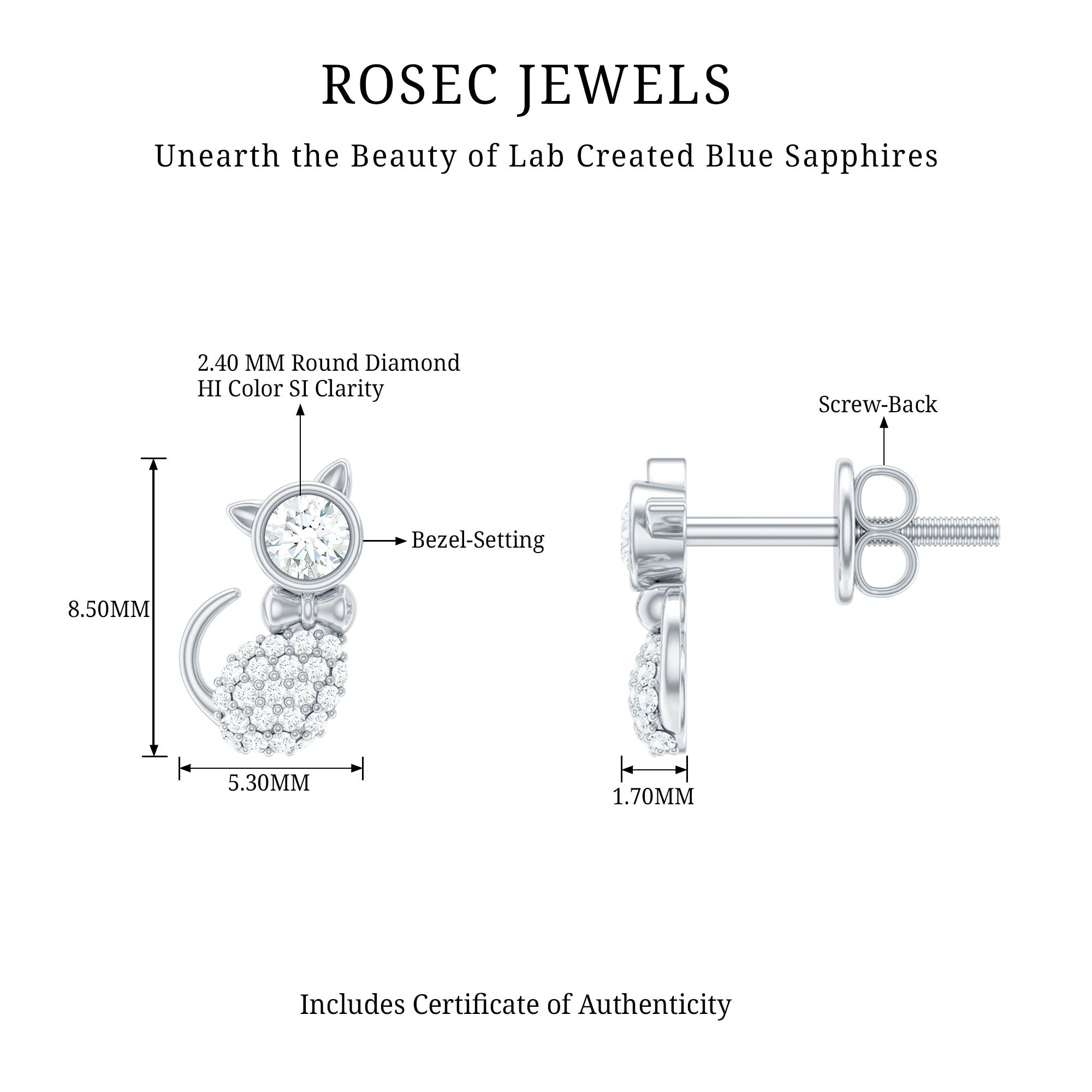 Rosec Jewels-1/4 CT Diamond Cat Stud Earrings in Gold
