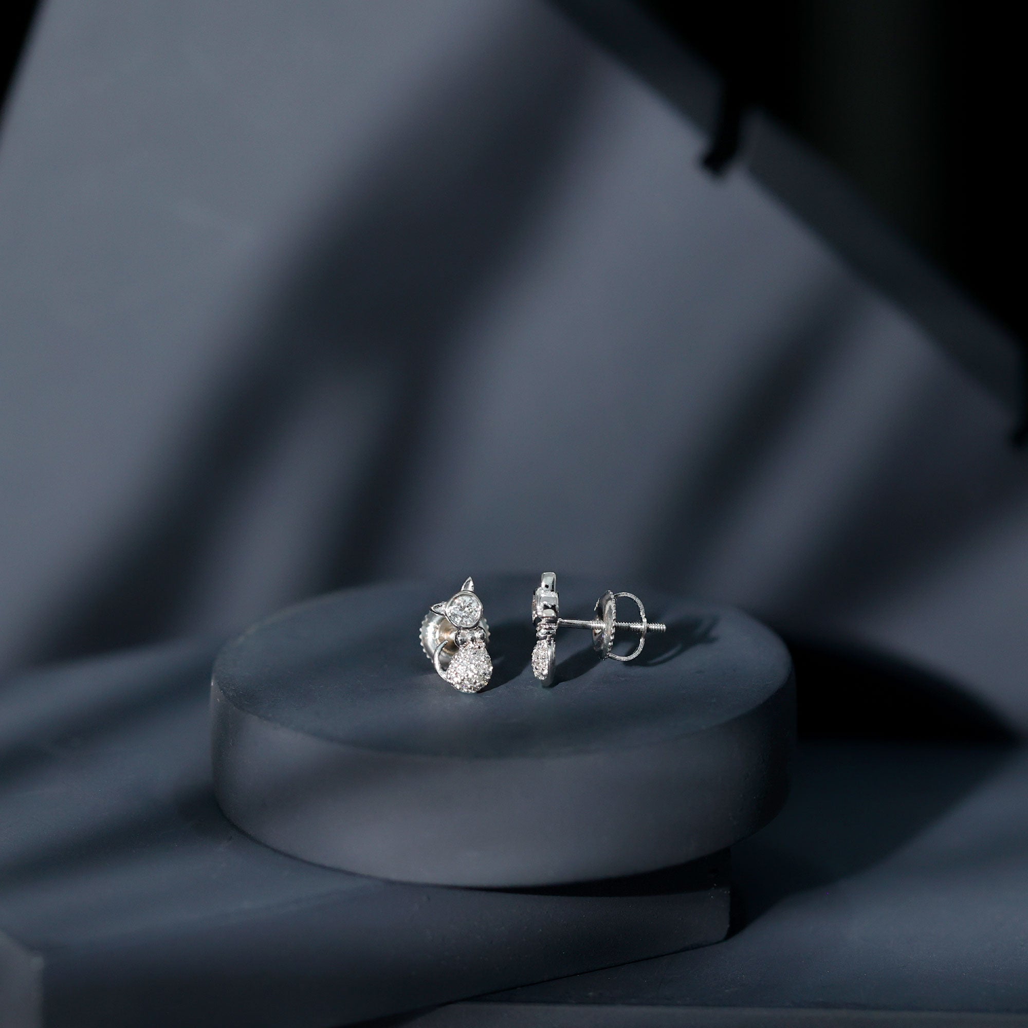 Rosec Jewels-1/4 CT Diamond Cat Stud Earrings in Gold