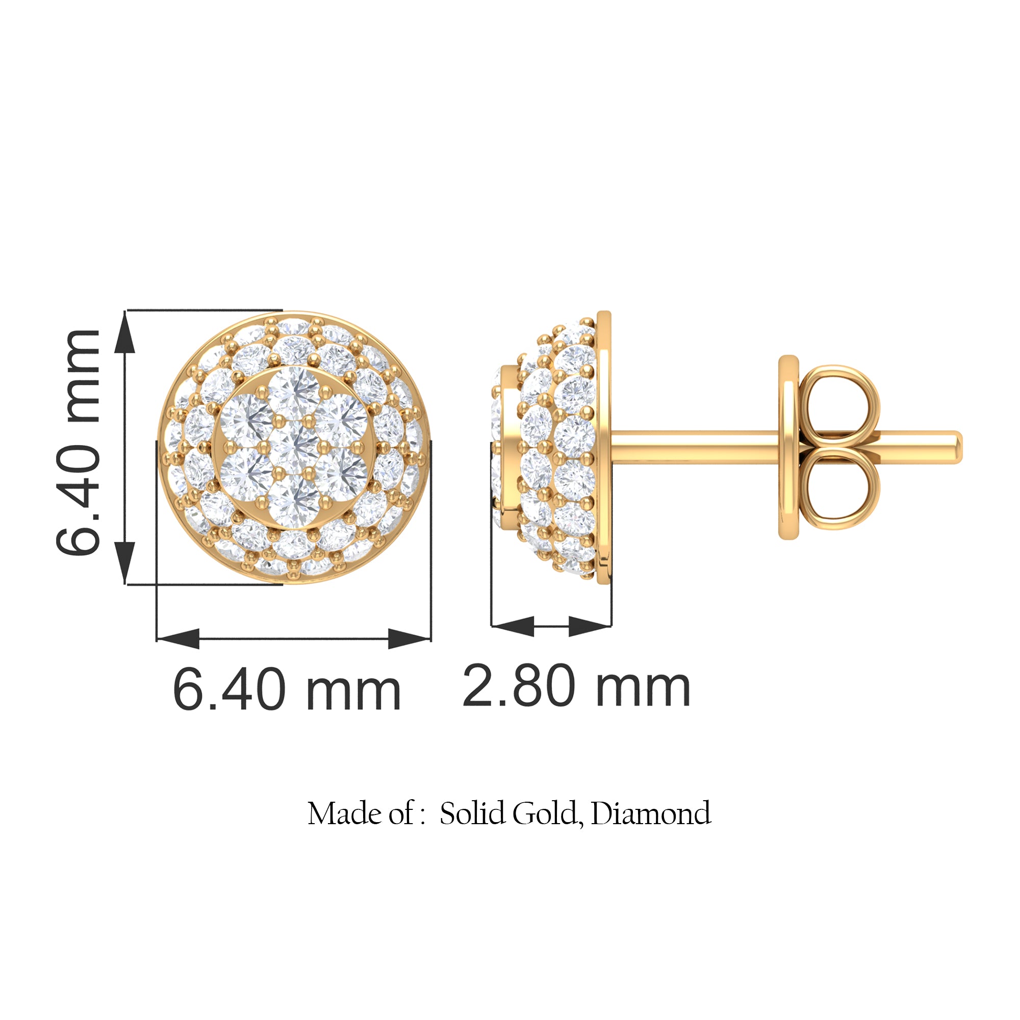 Certified Diamond Bridal Stud Earring with Screw Back Natural - ( HI-SI ) - Rosec Jewels