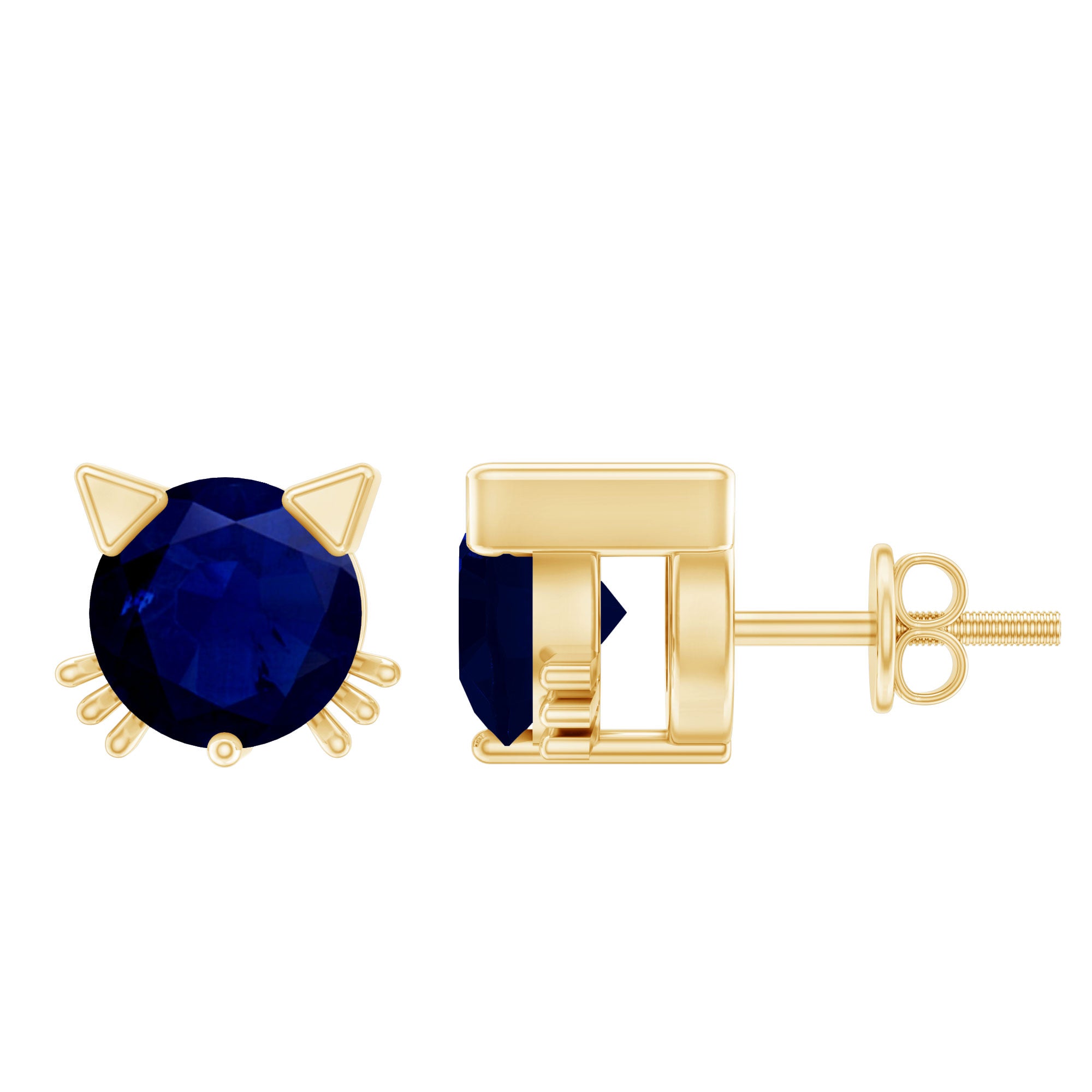 Natural 0.8 Carat Blue Sapphire Cat Stud Earrings for Women AAA - Rosec Jewels