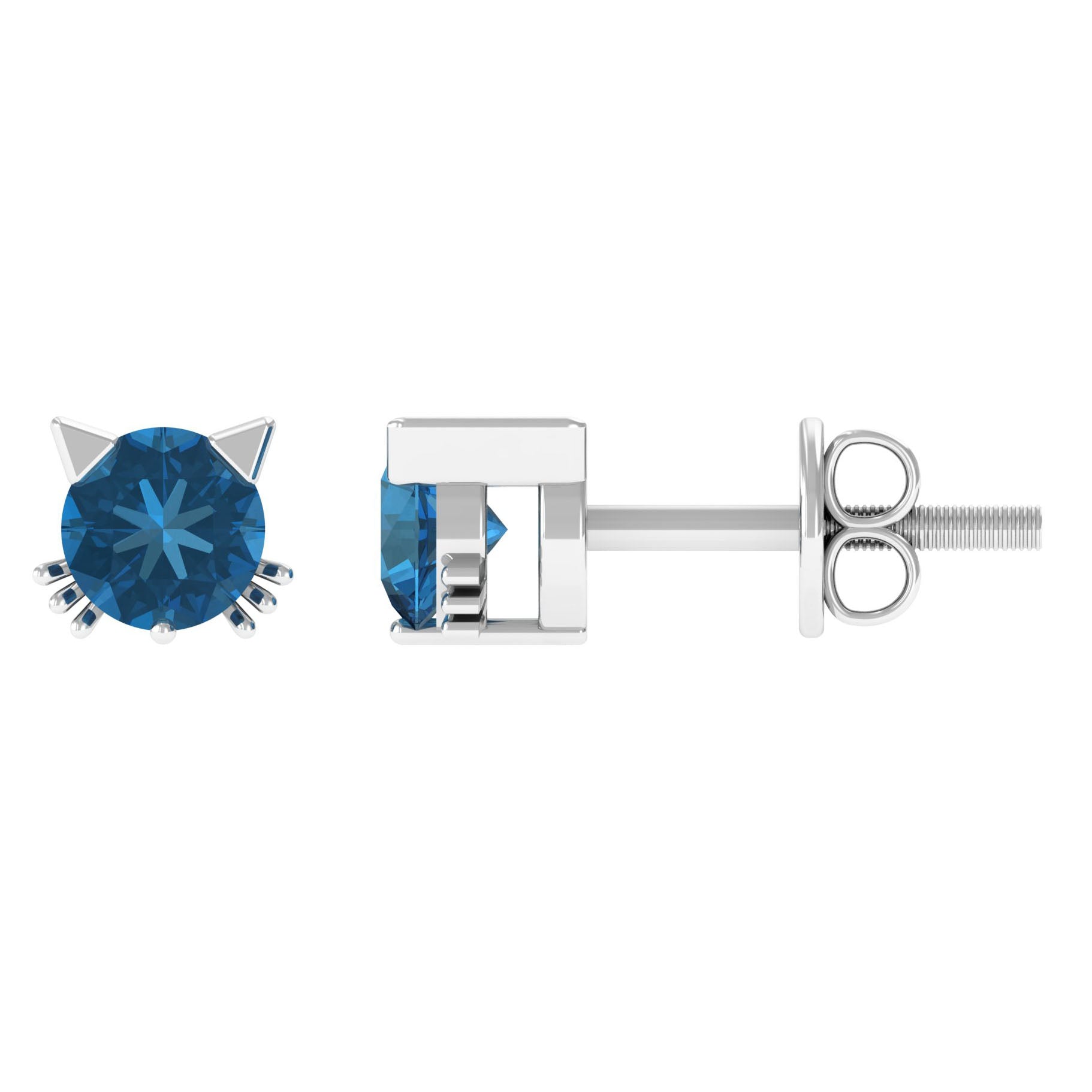 1 CT Round Shape London Blue Topaz Cat Stud Earrings AAA - Rosec Jewels