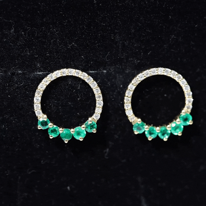 Open Circle Stud Earrings with Emerald and Diamond AAA - Rosec Jewels