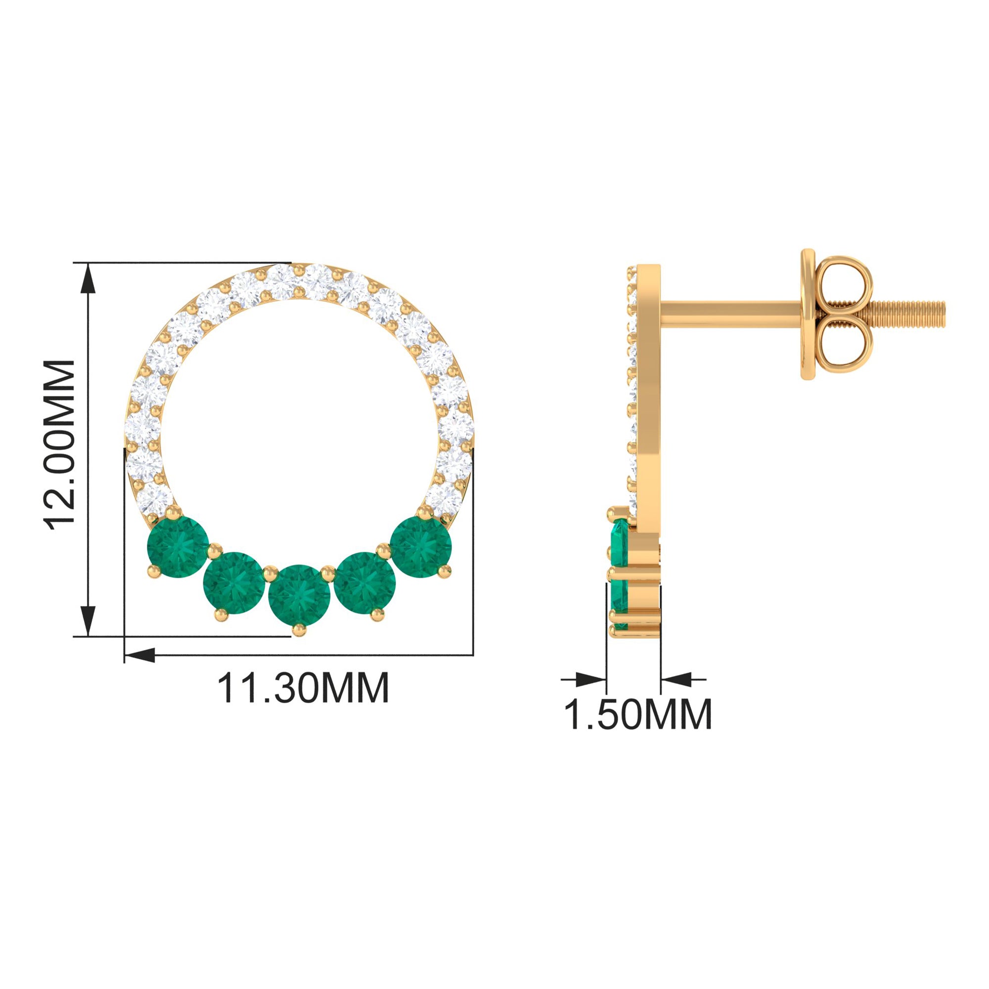 Open Circle Stud Earrings with Emerald and Diamond AAA - Rosec Jewels