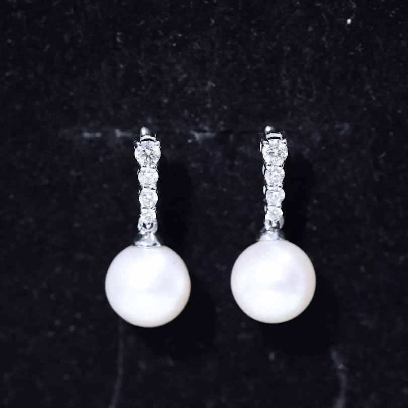 15 Carat Freshwater Pearl Drop Earrings with Diamond AAA - Rosec Jewels