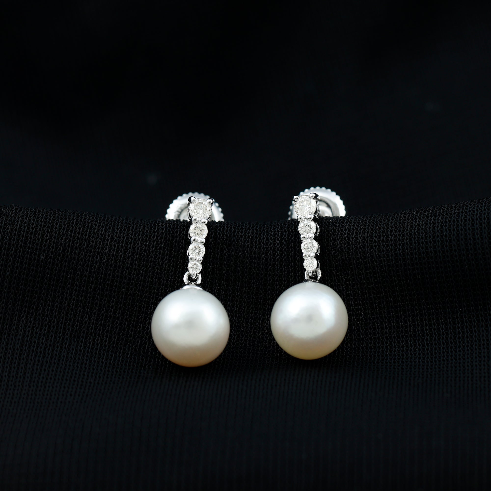 15 Carat Freshwater Pearl Drop Earrings with Diamond AAA - Rosec Jewels