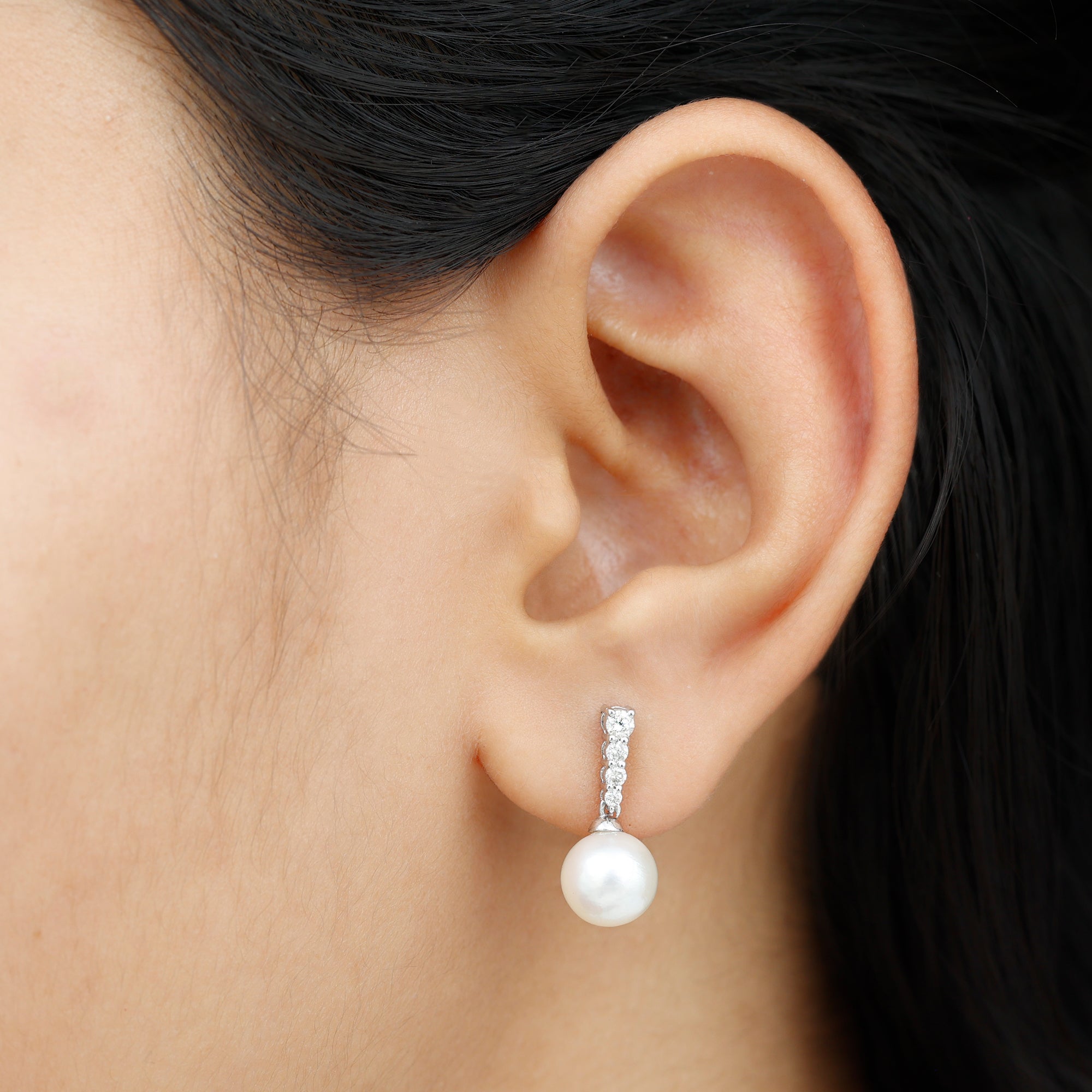 15 Carat Freshwater Pearl Drop Earrings with Diamond AAA - Rosec Jewels