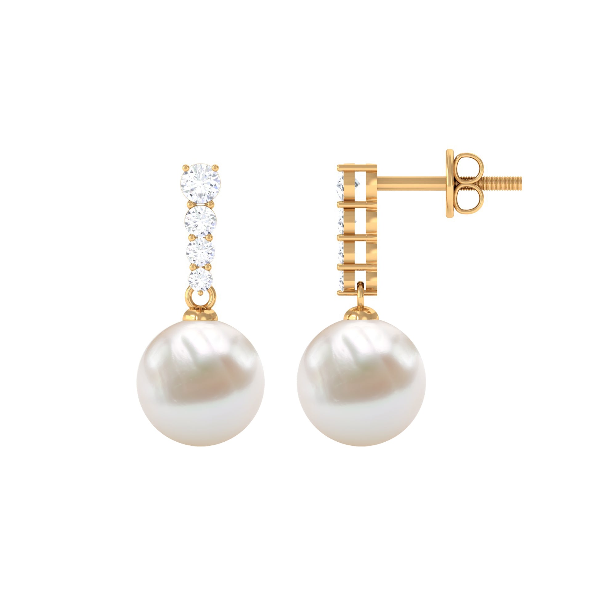 15 Carat Freshwater Pearl Drop Earrings with Diamond AAA - Rosec Jewels
