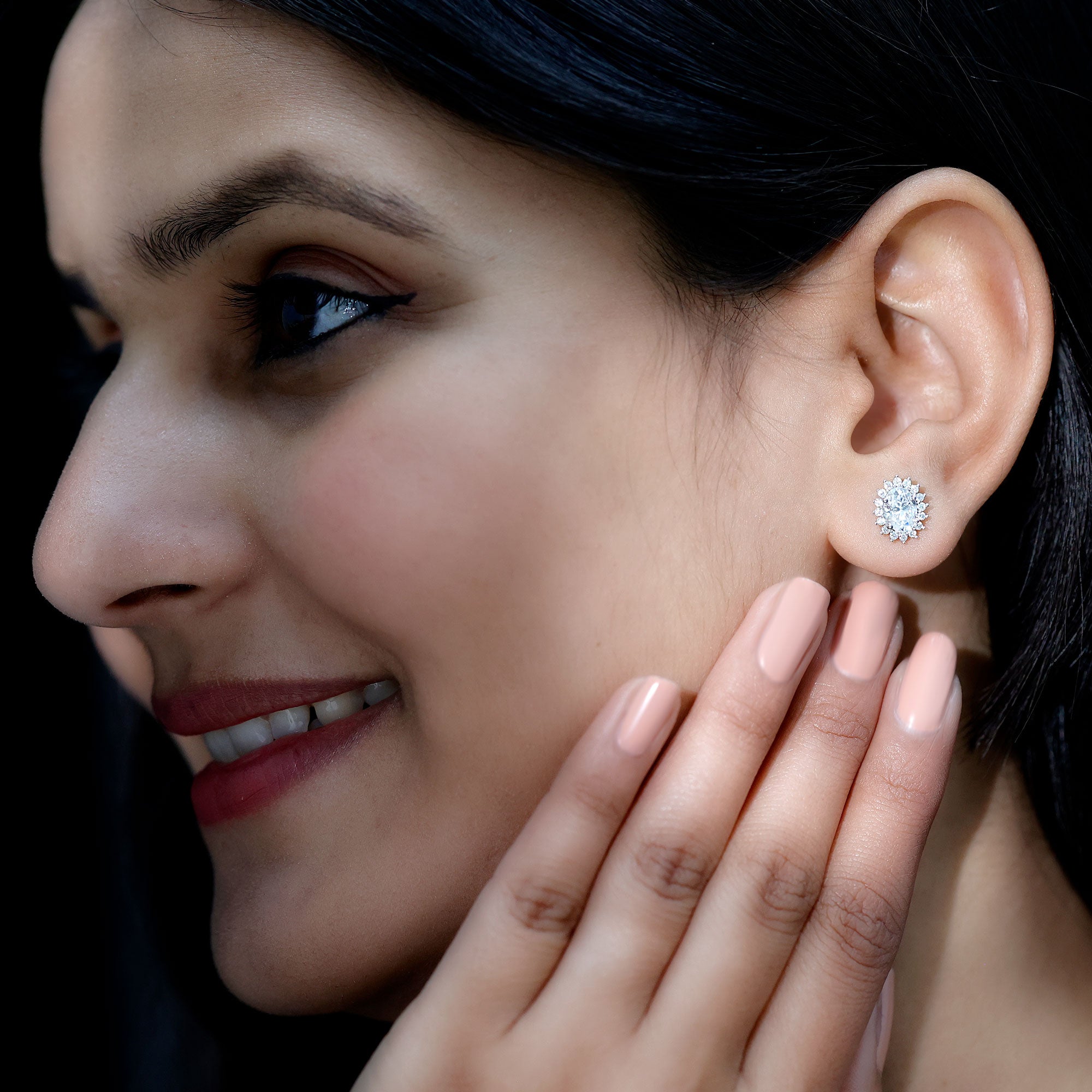2 Carat Oval Moissanite Halo Stud Earrings In Sterling Silver D-VS1 92.5 Sterling Silver - Rosec Jewels