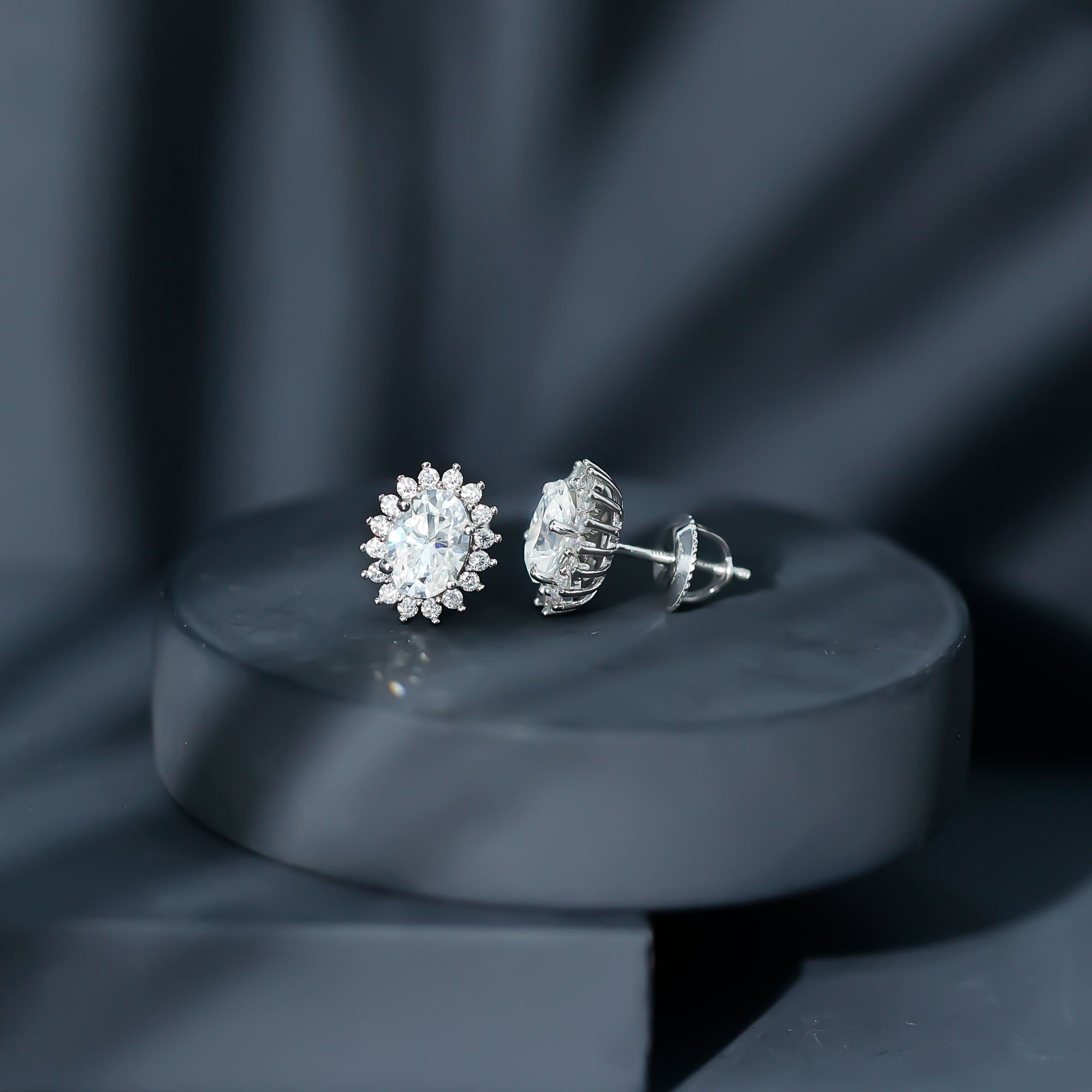 2.25 CT Oval Moissanite Classic Stud Earrings With Halo D-VS1 - Rosec Jewels