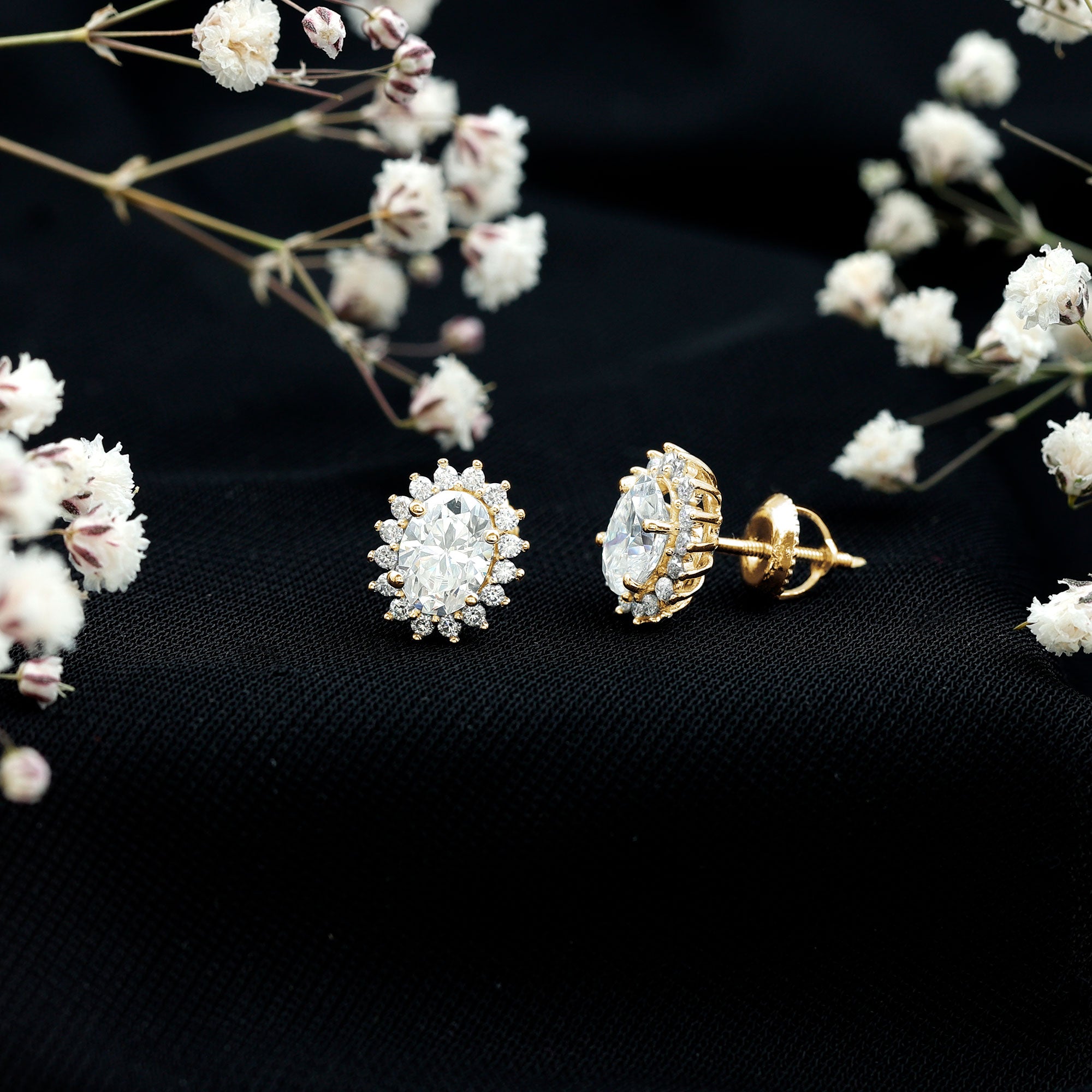 2.25 CT Oval Moissanite Classic Stud Earrings With Halo D-VS1 - Rosec Jewels