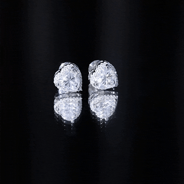 Certified 3 Carat Heart Moissanite Halo Stud Earrings D-VS1 92.5 Sterling Silver - Rosec Jewels