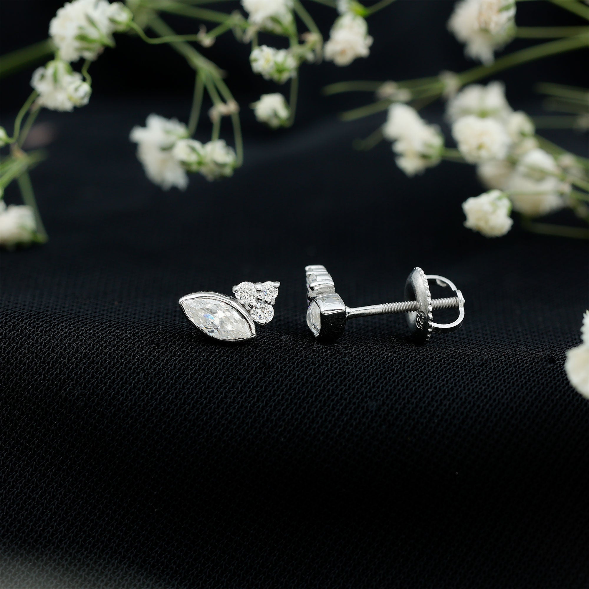 Marquise Shape Moissanite Stud Earrings with Screw Back D-VS1 - Rosec Jewels